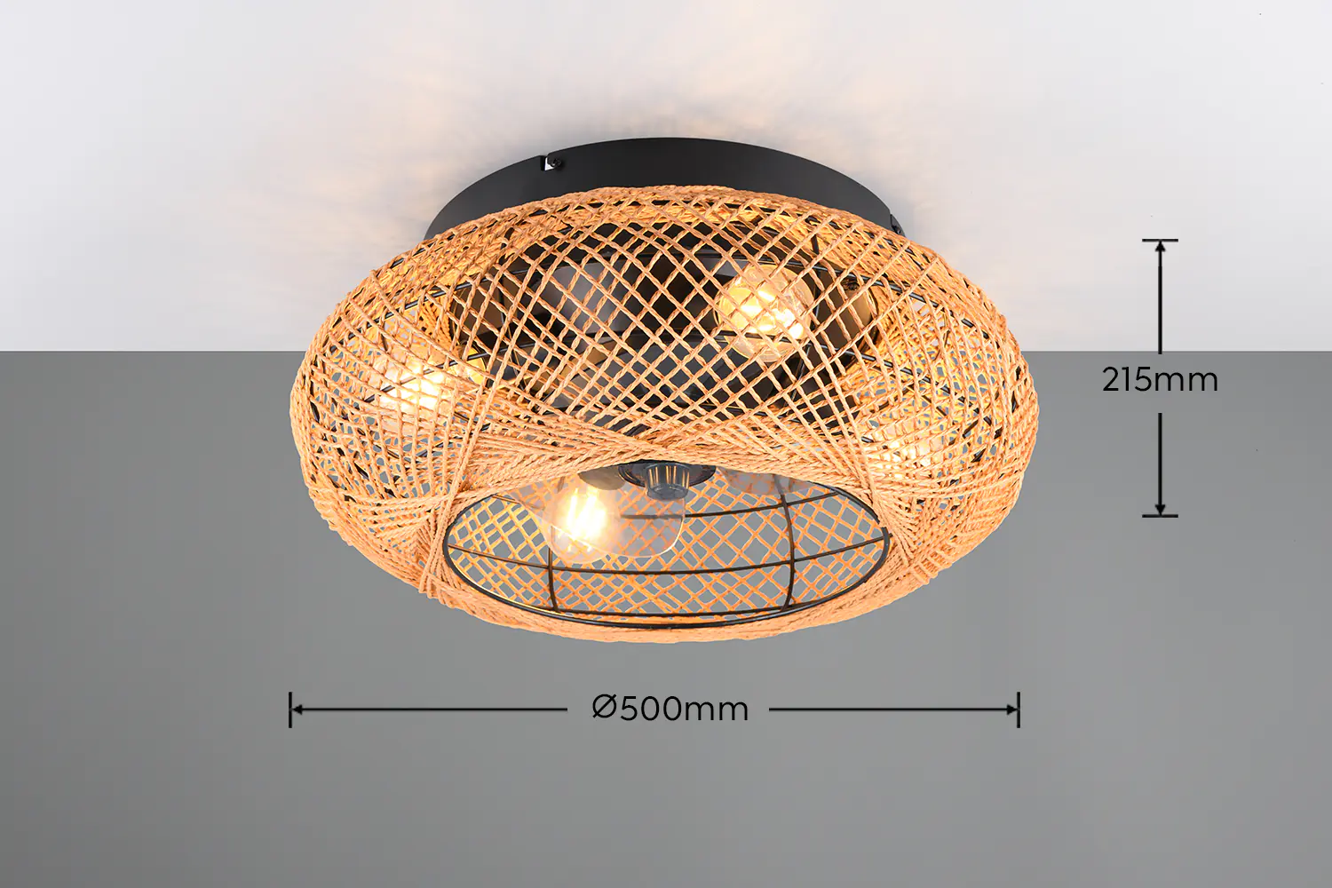 Trio Deckenleuchte Lillesand mit Ventilator Ø 50 x 21,5 cm braun/schwarz matt