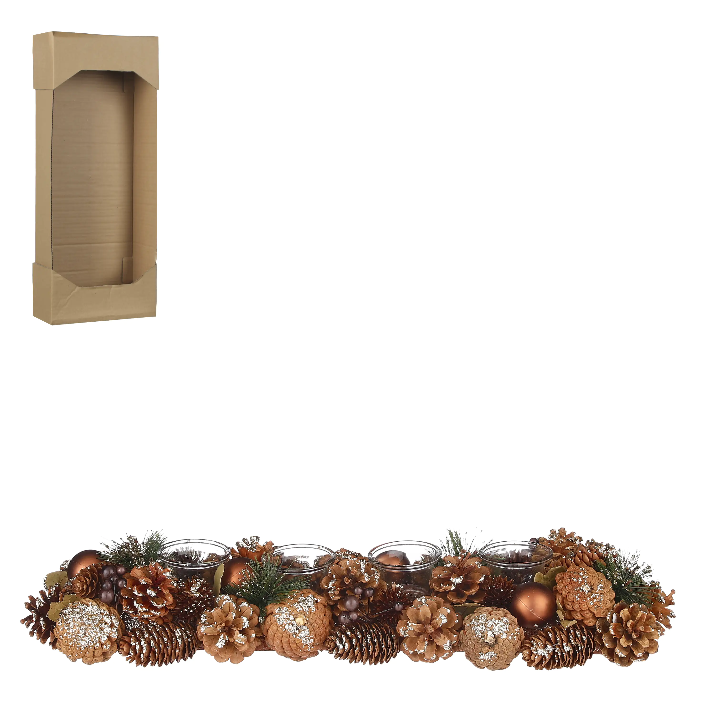 House of Seasons Tischdekoration Teelichthalter dunkelbraun 54 x 16,5 x 9 cm