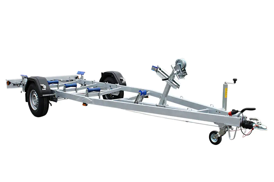 TPV Bootstrailer BA 1300-L mit Langauflagen+Radstoßdämpfer gebremst 1300kg für Bootslänge bis zu 5,8