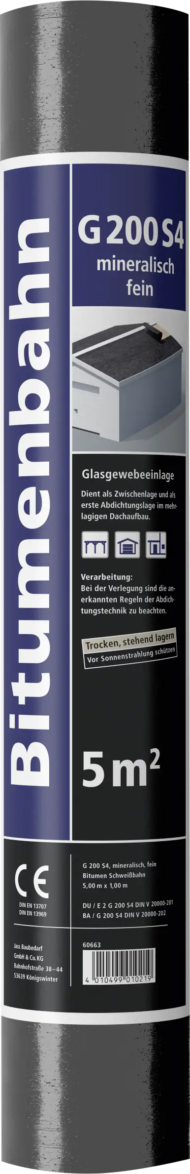 Bitumen-Schweißbahn G 200 S4 mineralisch fein 5 x 1 m = 5 m² schwarz
