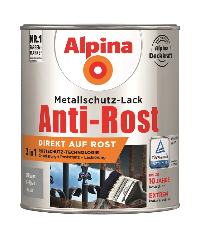 Alpina Metallschutz-Lack Anti-Rost 750 ml hellgrau glänzend Alpina Metallschutz-Lack Anti-Rost 750 ml hellgrau glänzend