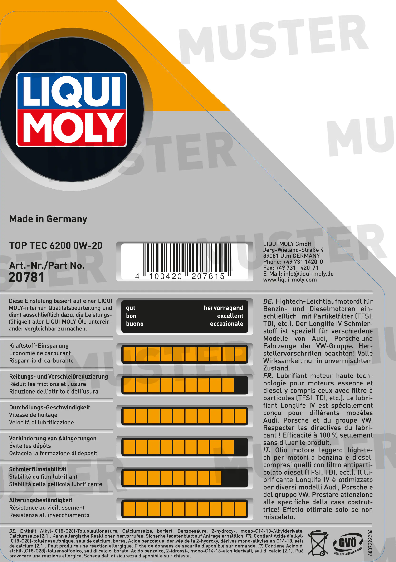 Liqui Moly Motoröl Top Tec 6200 0W-20 5 L