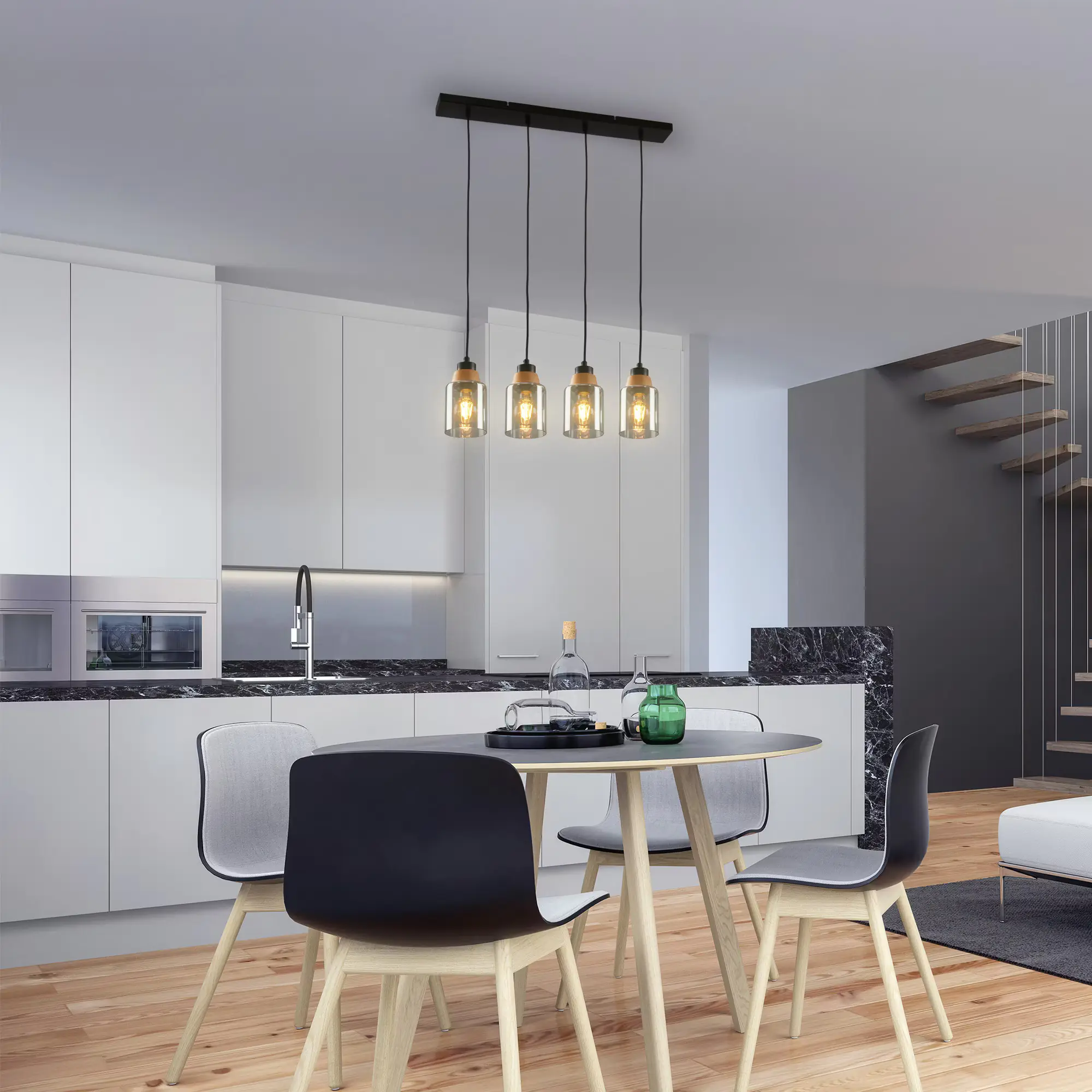 Briloner Pendelleuchte mit Holz Rauchglas 4xE27