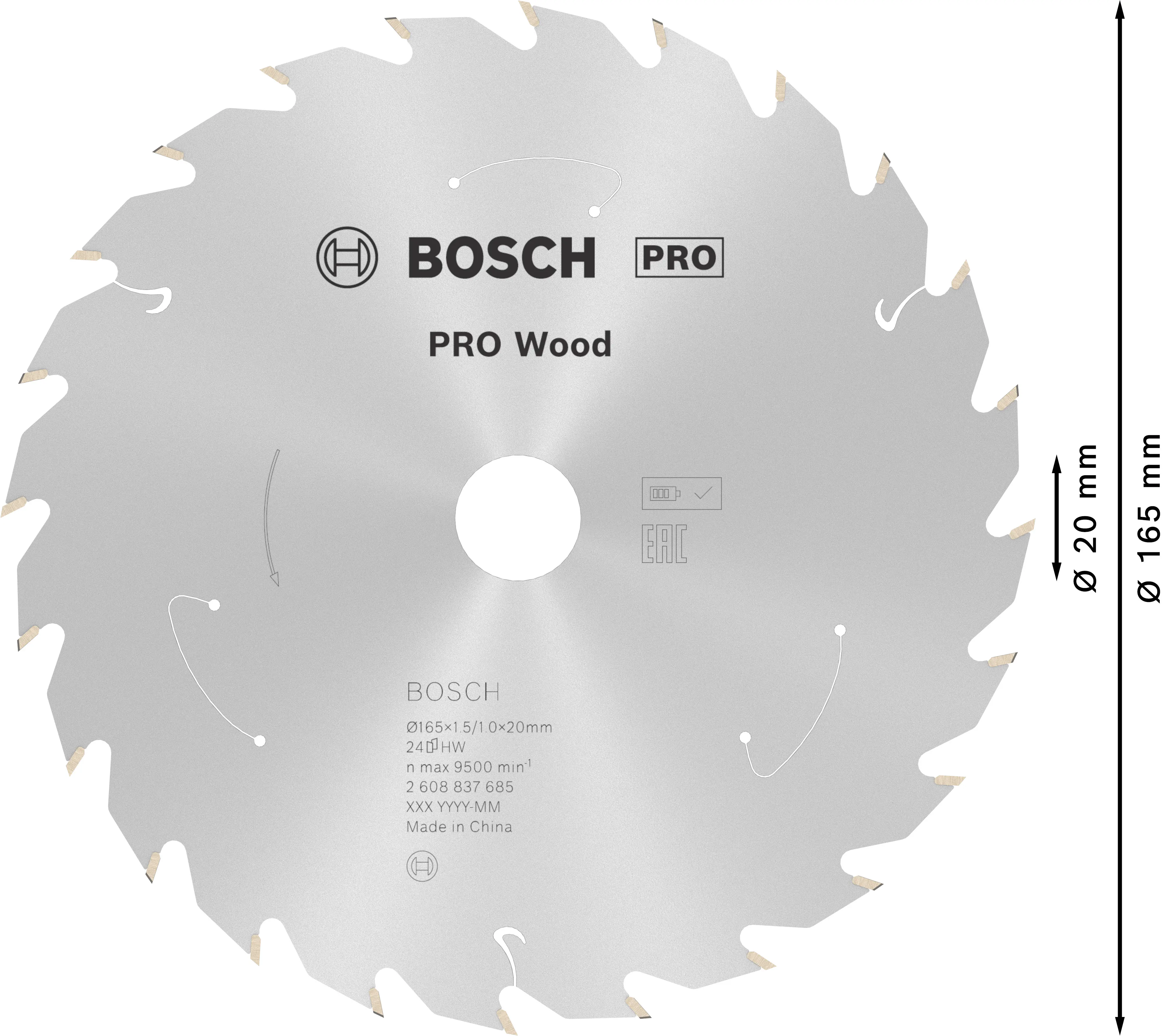 Bosch PRO Wood cordless Kreissägeblatt 165 x 1,5 x 20 mm T24 Bosch PRO Wood cordless Kreissägeblatt 165 x 1,5 x 20 mm T24