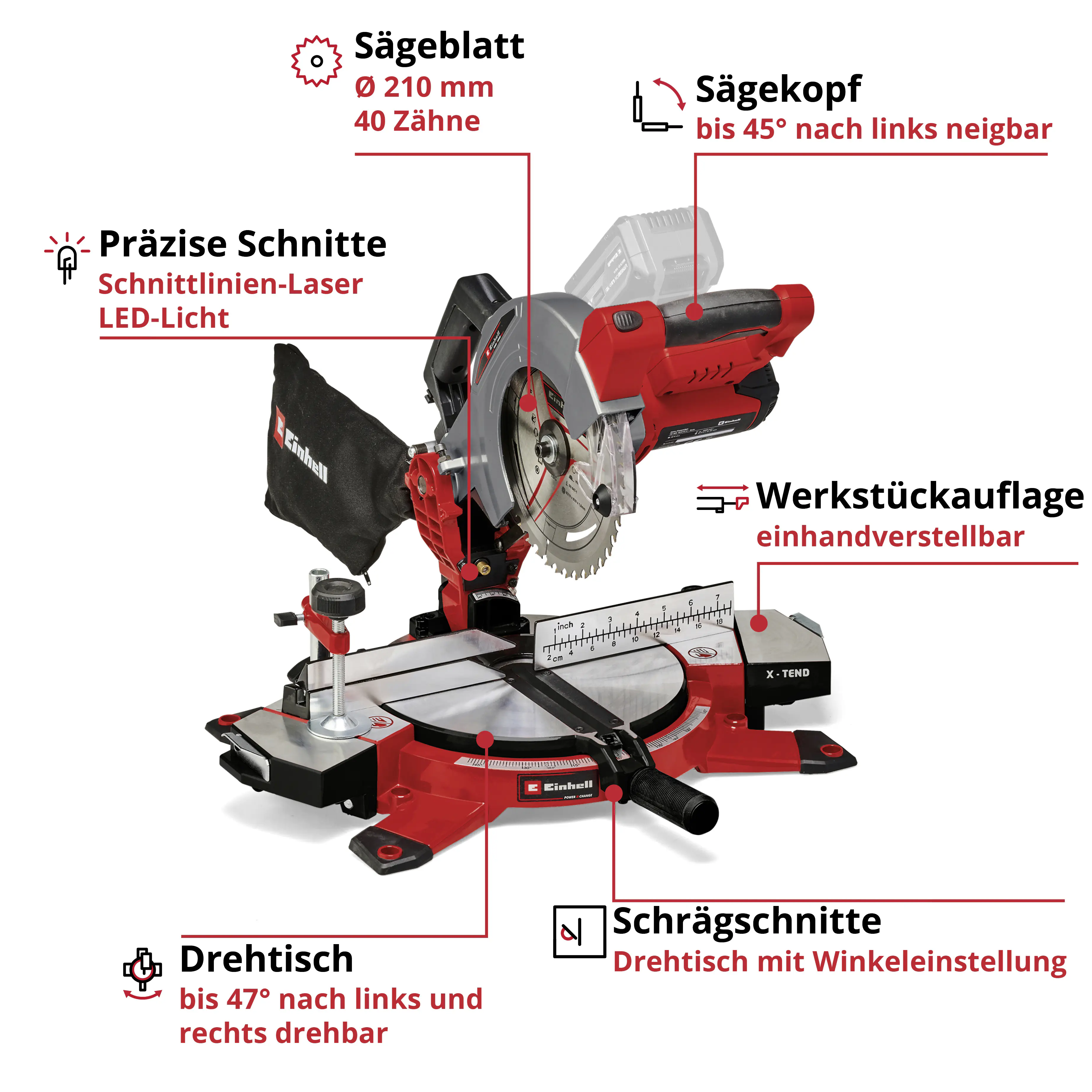 Einhell Expert Akku-Kappsäge TE-MS 18/210 Li Solo 18 V
