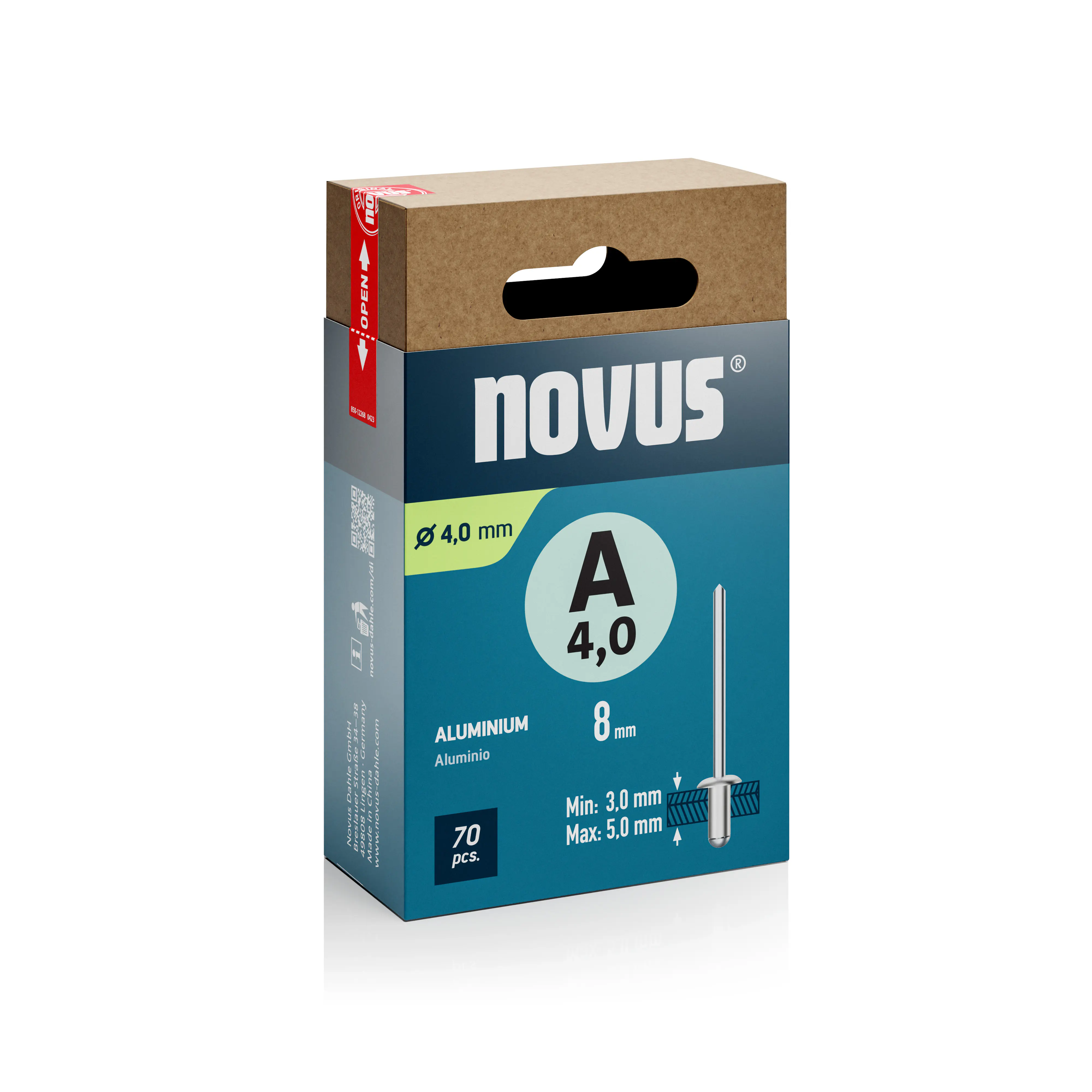 Novus Blindnieten Typ A 4 x 8 mm Aluminium 70 Stück
