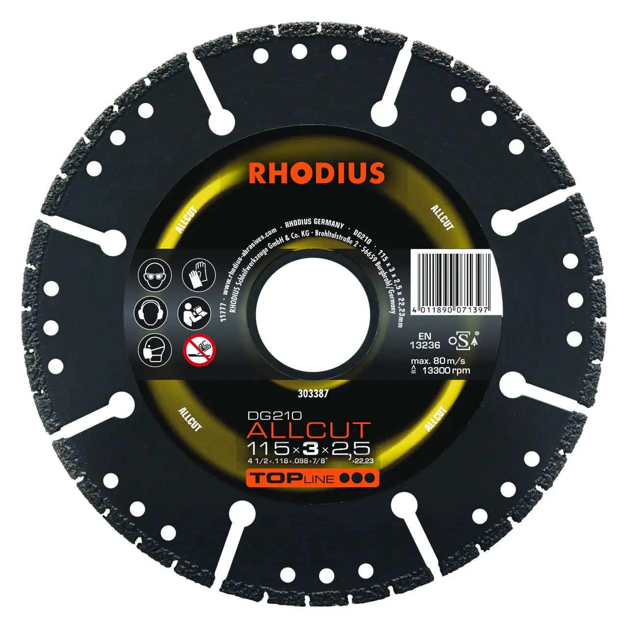 Rhodius Diamanttrennscheibe Allcut Ø 115 mm Bohrung 22,23 mm Rhodius Diamanttrennscheibe Allcut Ø 115 mm Bohrung 22,23 mm