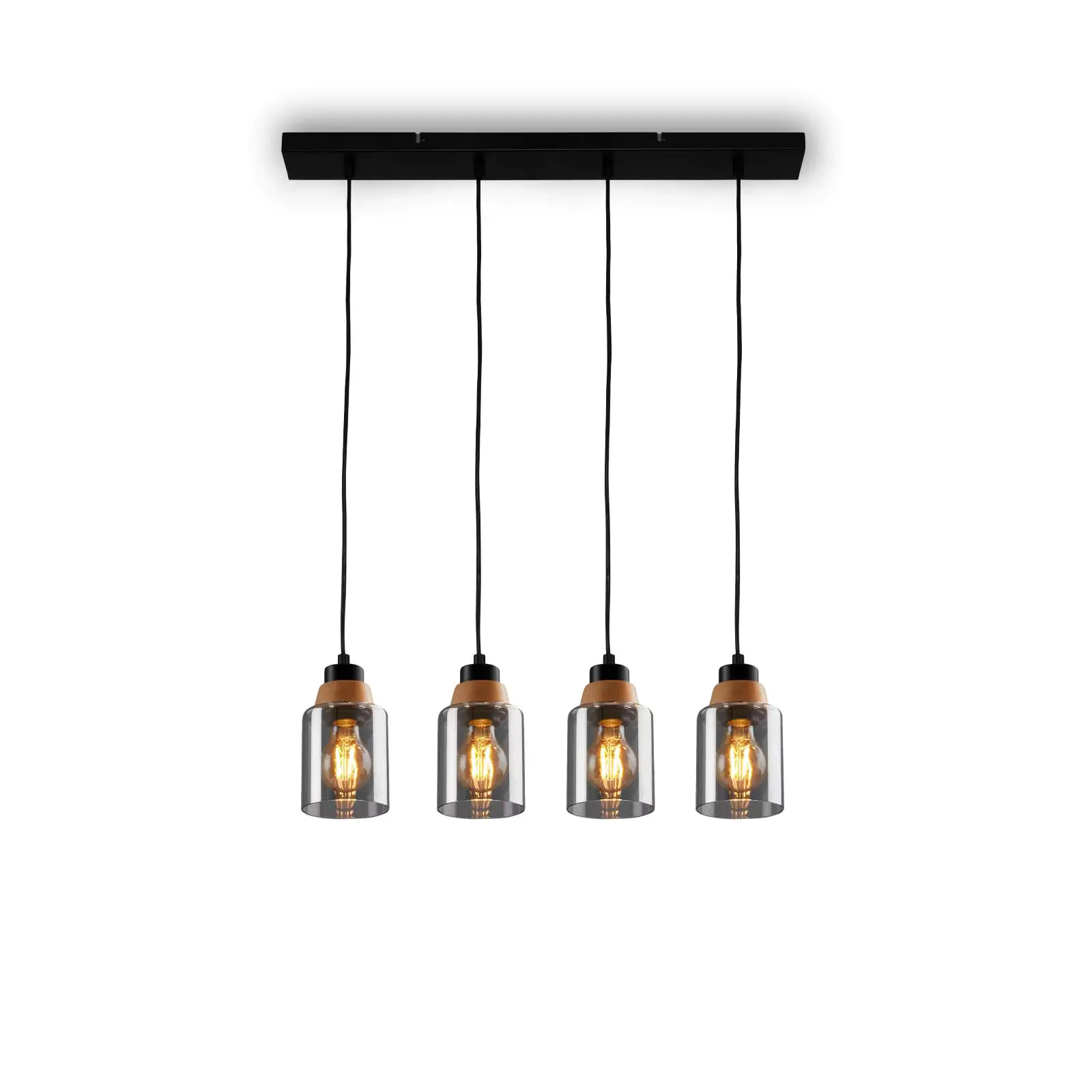 Briloner Pendelleuchte mit Holz Rauchglas 4xE27