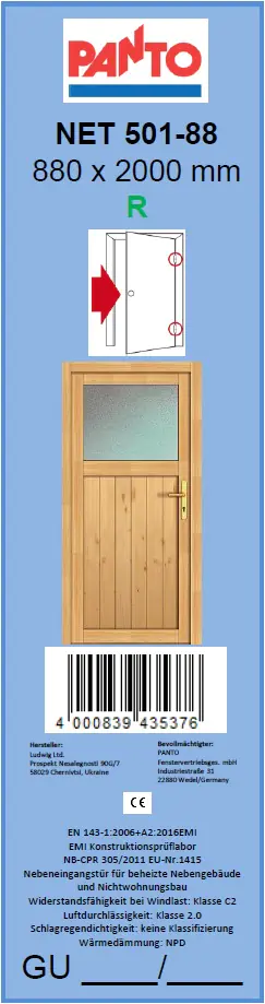 Panto Nebeneingangstür Holz NET501-88 88 x 200 cm DIN rechts Panto Nebeneingangstür Holz NET501-88 88 x 200 cm DIN rechts