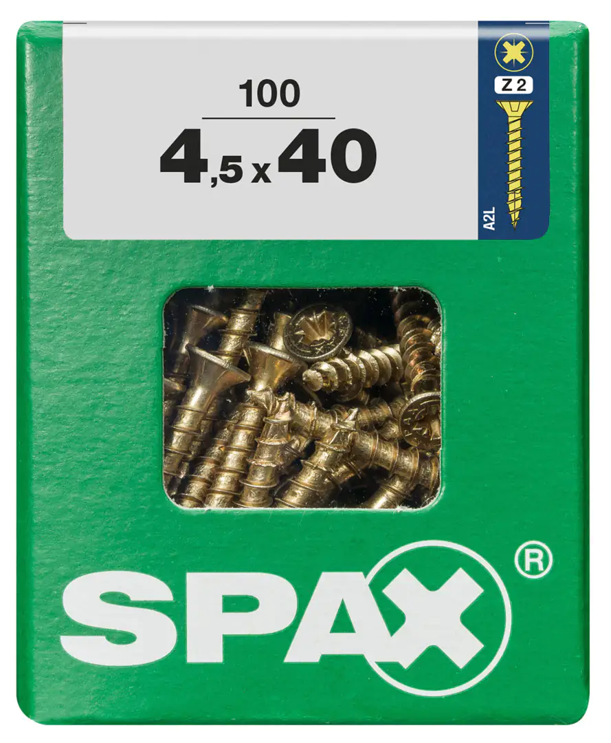 Spax Universalschrauben 4.5 x 40 mm PZ 2 Senkkopf - 100 Stk. Spax Universalschrauben 4.5 x 40 mm PZ 2 Senkkopf - 100 Stk.