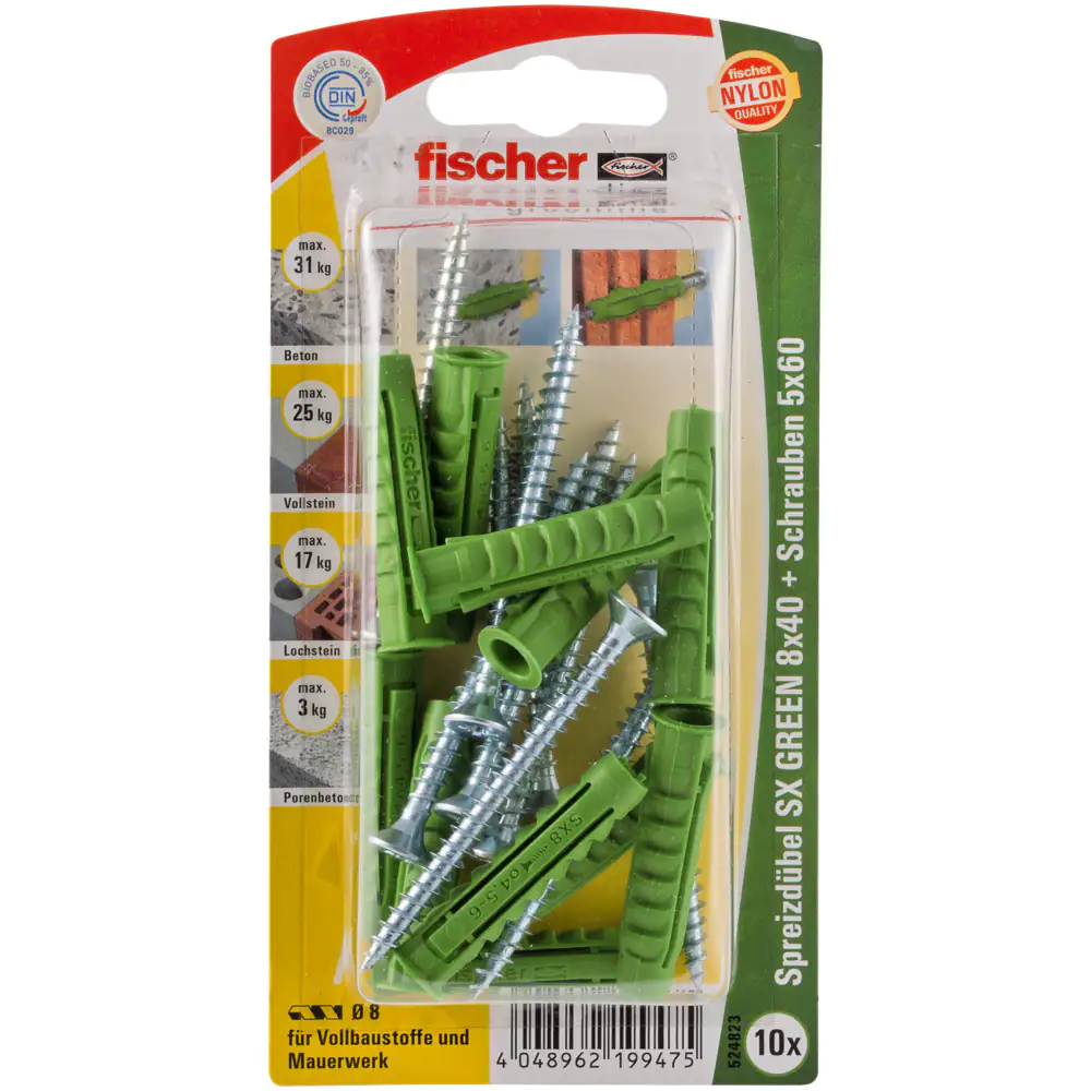 Fischer Spreizdübel SX green 8.0 x 40 mm - 10 Stück