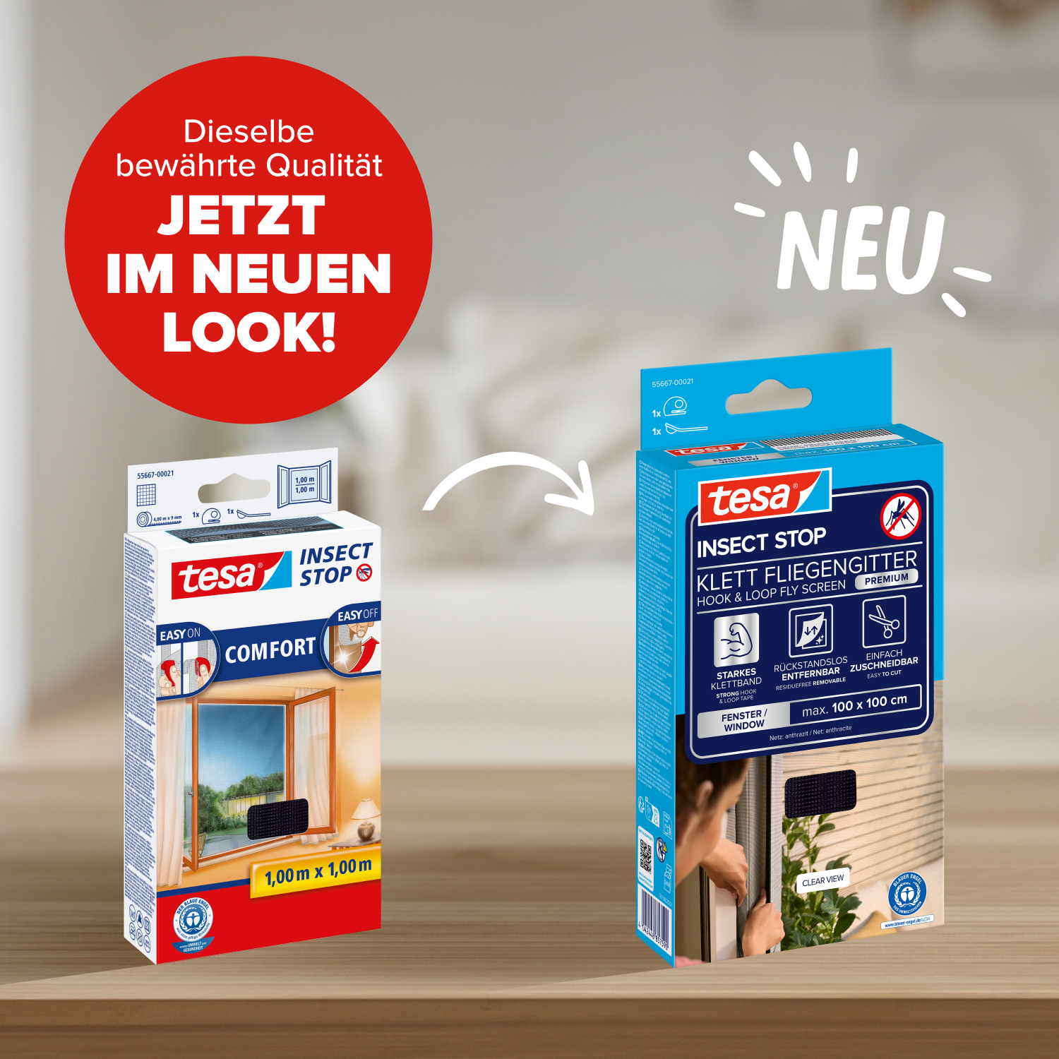 tesa Insektenschutz-Fenster COMFORT 100 x 100 cm anthrazit