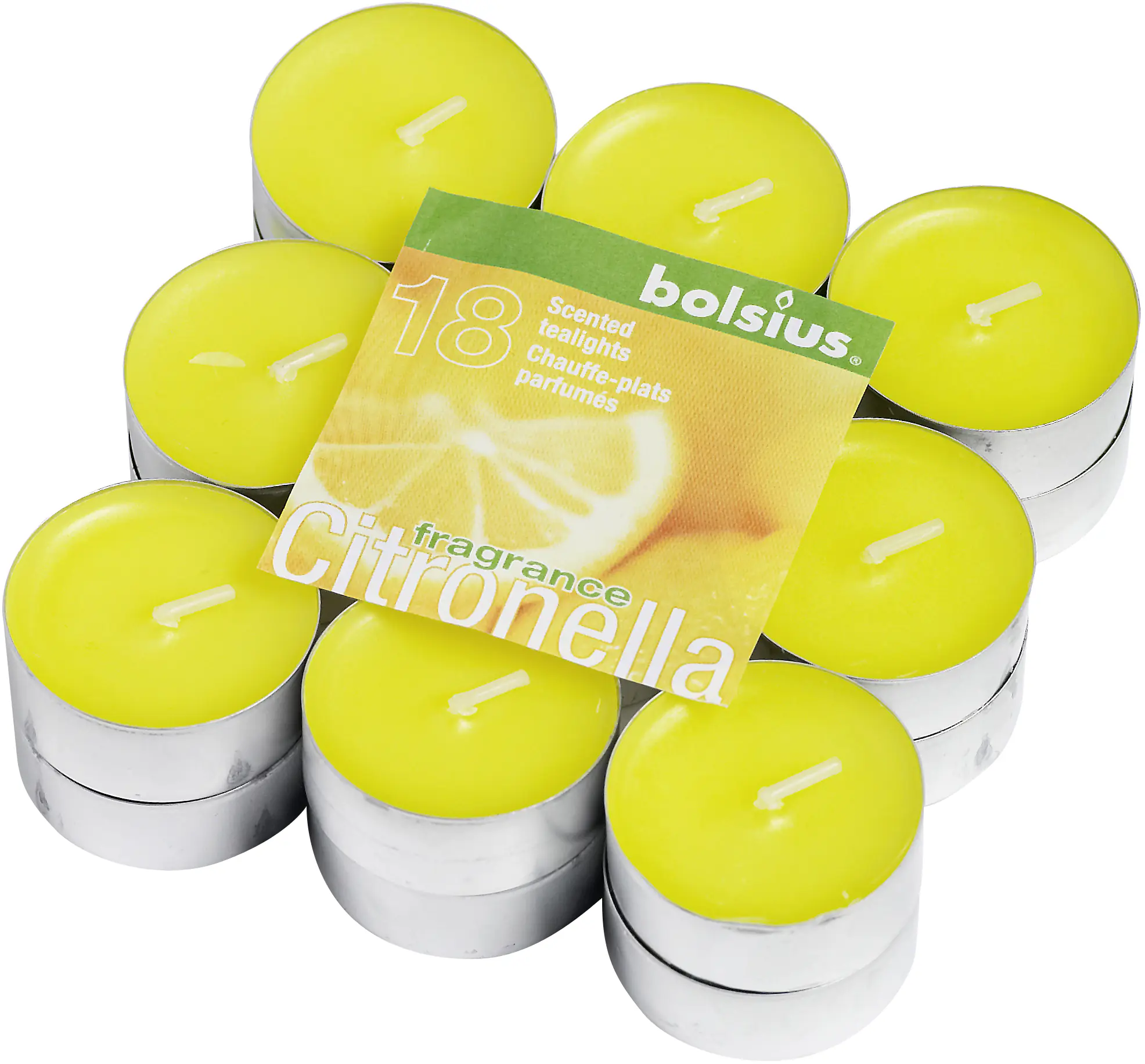 Bolsius Duftteelichter Citronella, Höhe 2 cm, Ø 1,8 cm, 18er Pack