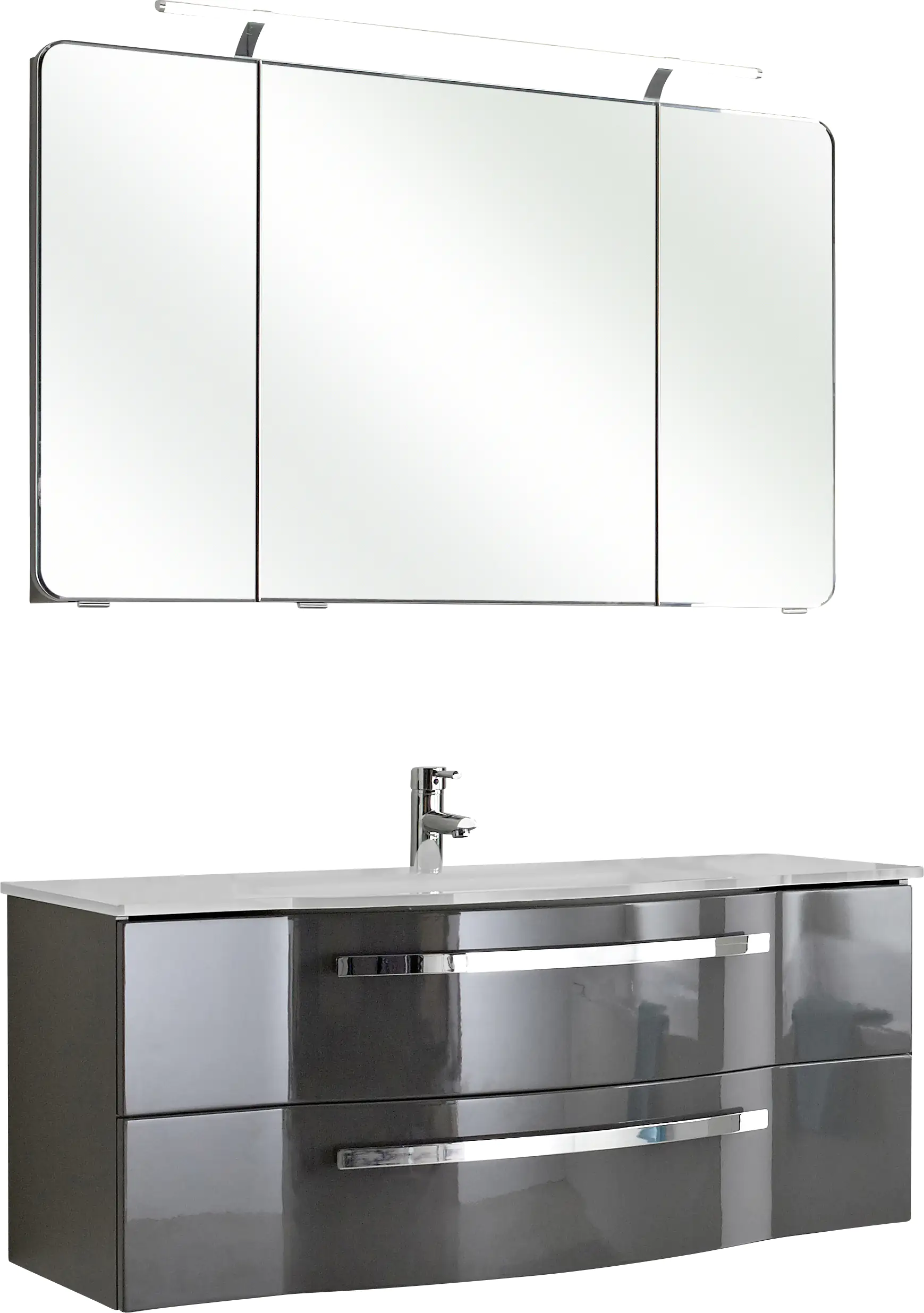 4017026096760 Pelipal Badmöbel-Set 4005 Lack steingrau Hgl mit Glas-Waschtisch + LED-Leuchte 120 cm