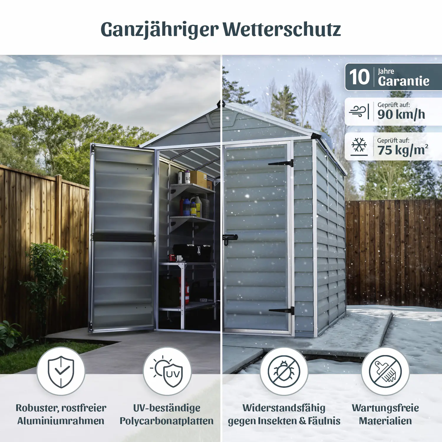 Canopia Gerätehaus Skylight 6x8 mit Solar LED Kit grau 185,4 x 229 cm