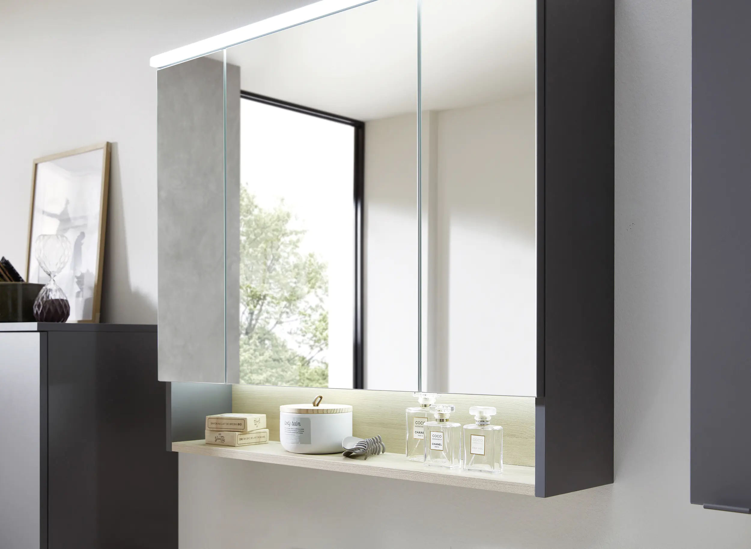 Pelipal Spiegelschrank Quickset 25-II LED-Kranzbeleuchtung Quarzgrau 80 cm