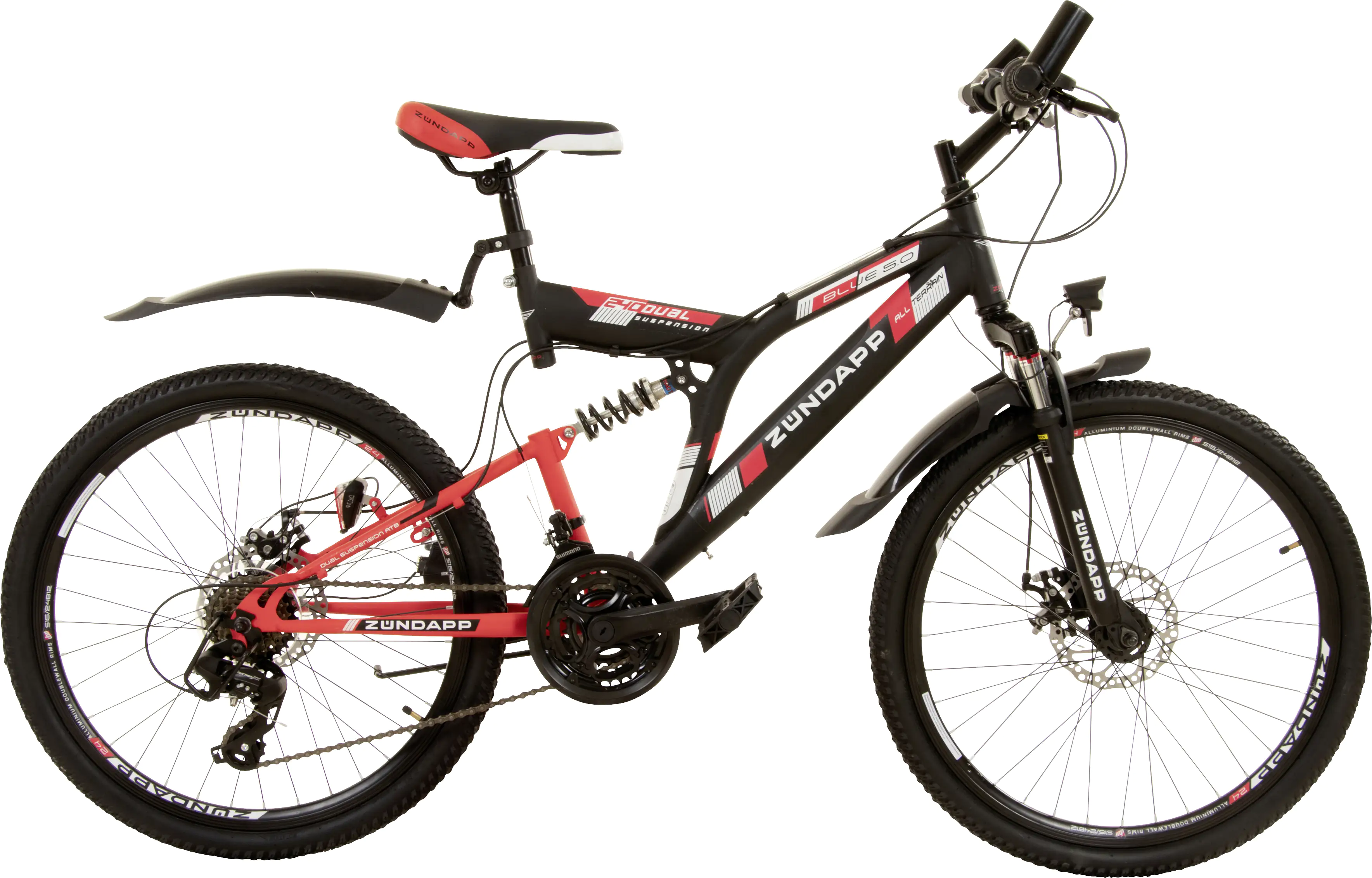 Zündapp Mountainbike Blue 5.0 MTB Fully 24 Zoll RH 43cm 21 Gang schwarz rot