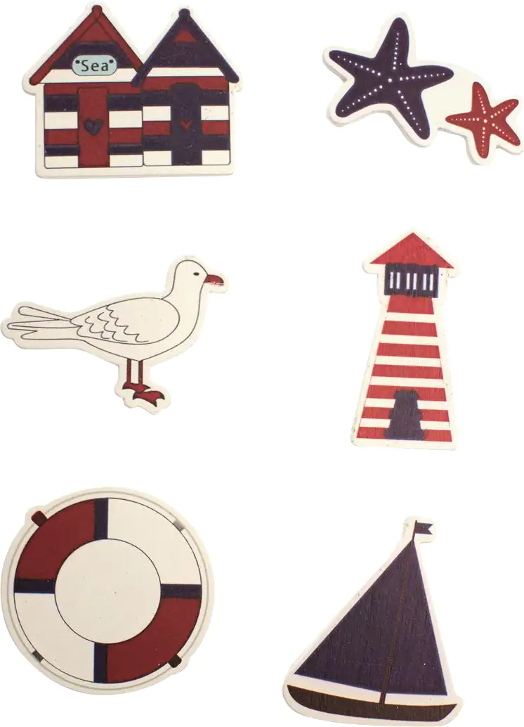 Glorex Holzsticker Maritim Leuchtturm Möve 6 Stück