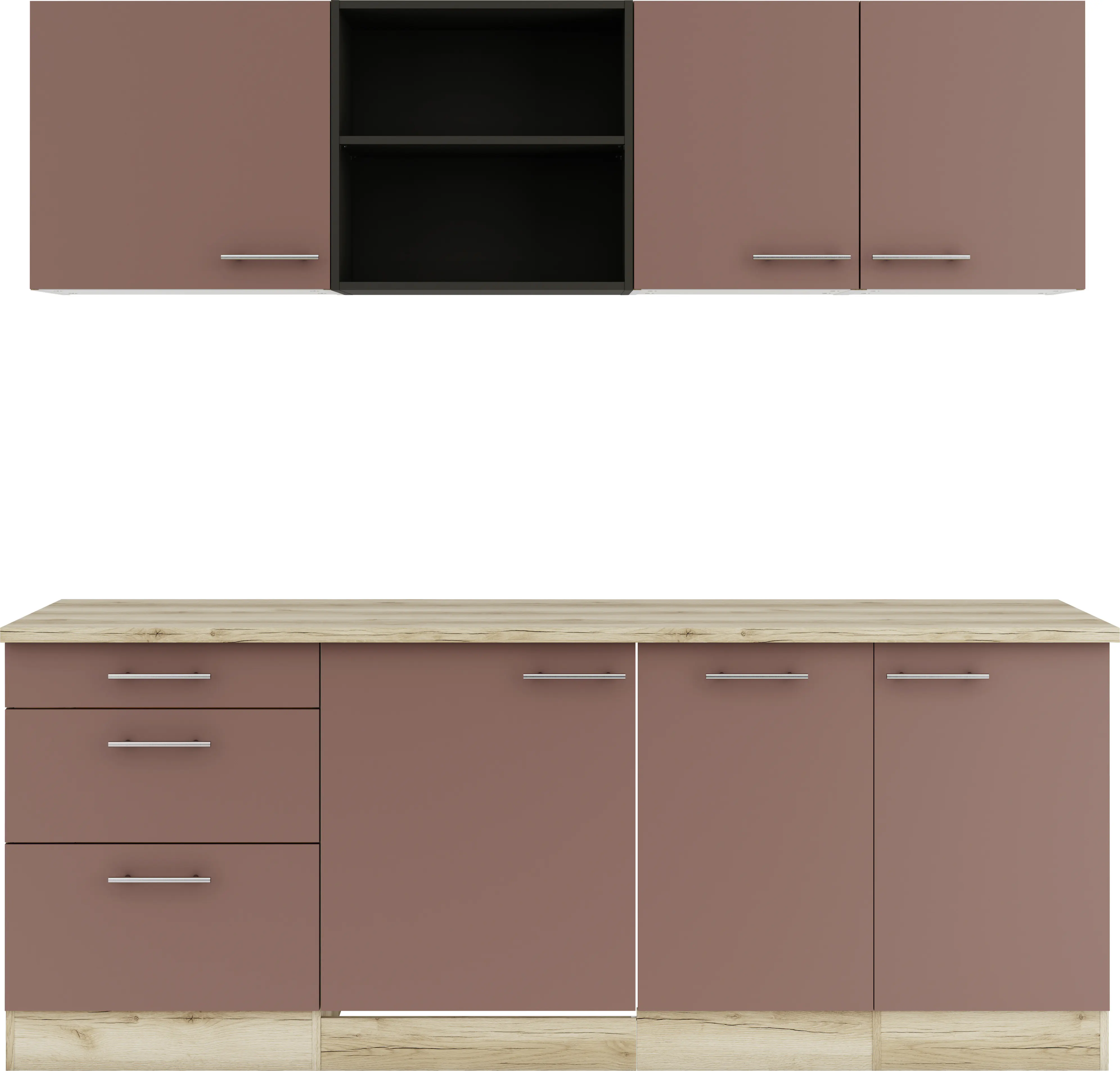 Optifit Küchenzeile Bari 407 ohne Geräte rostrot 210 cm