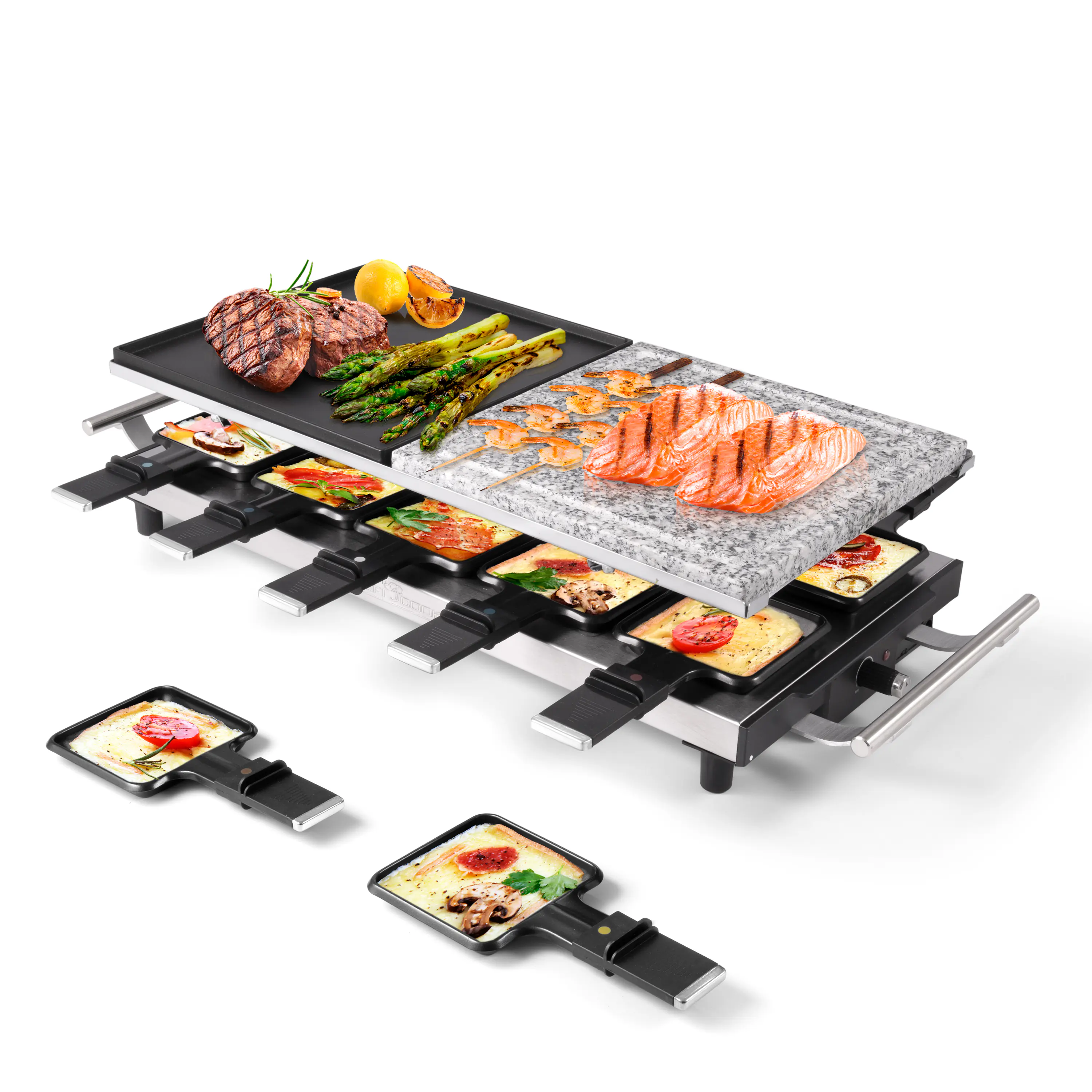 Proficook Raclette RG 1144 Guß/Steinplatte 10 Pfännchen 1700 Watt