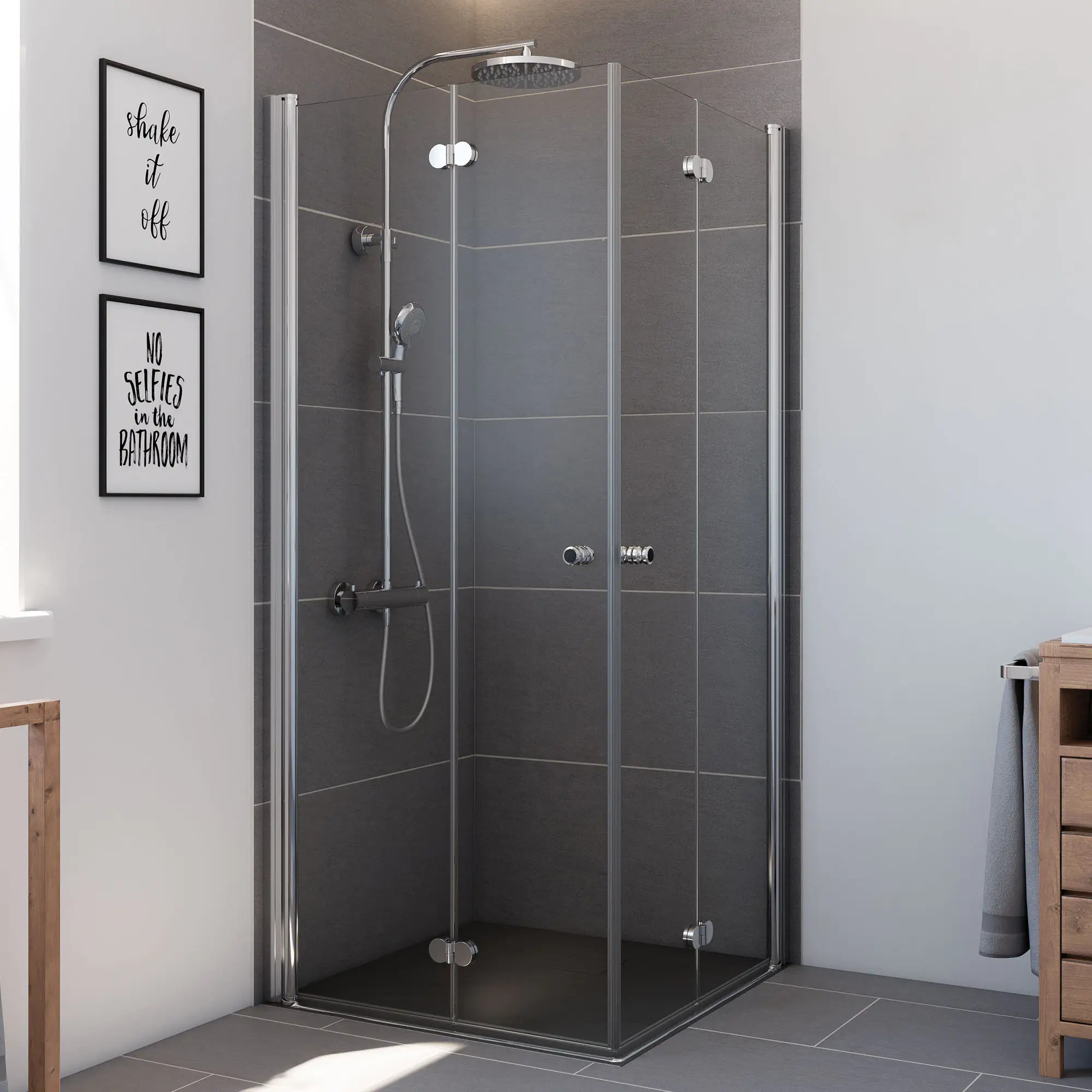 Breuer Elana Komfort Drehfalt-Duschtür 100 2 Falttüren, 100x100, Alu silber matt, Klarglas hell