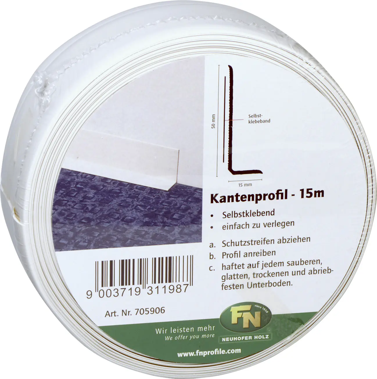 FN Neuhofer Fußleiste 1500 cm 50 x 15 mm weiß