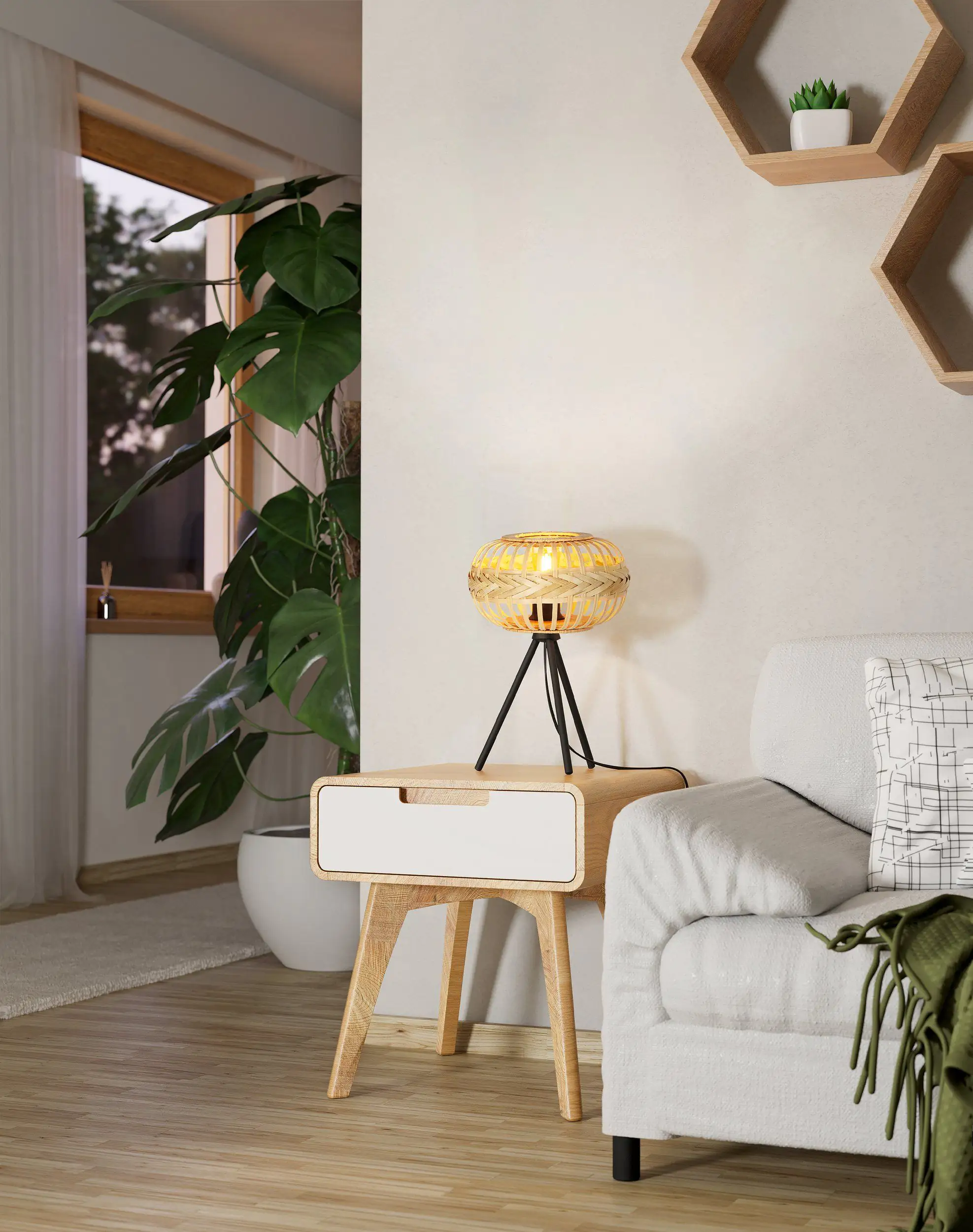 Eglo Tischleuchte Amsfield 1 schwarz natur 41 x 26 cm E27