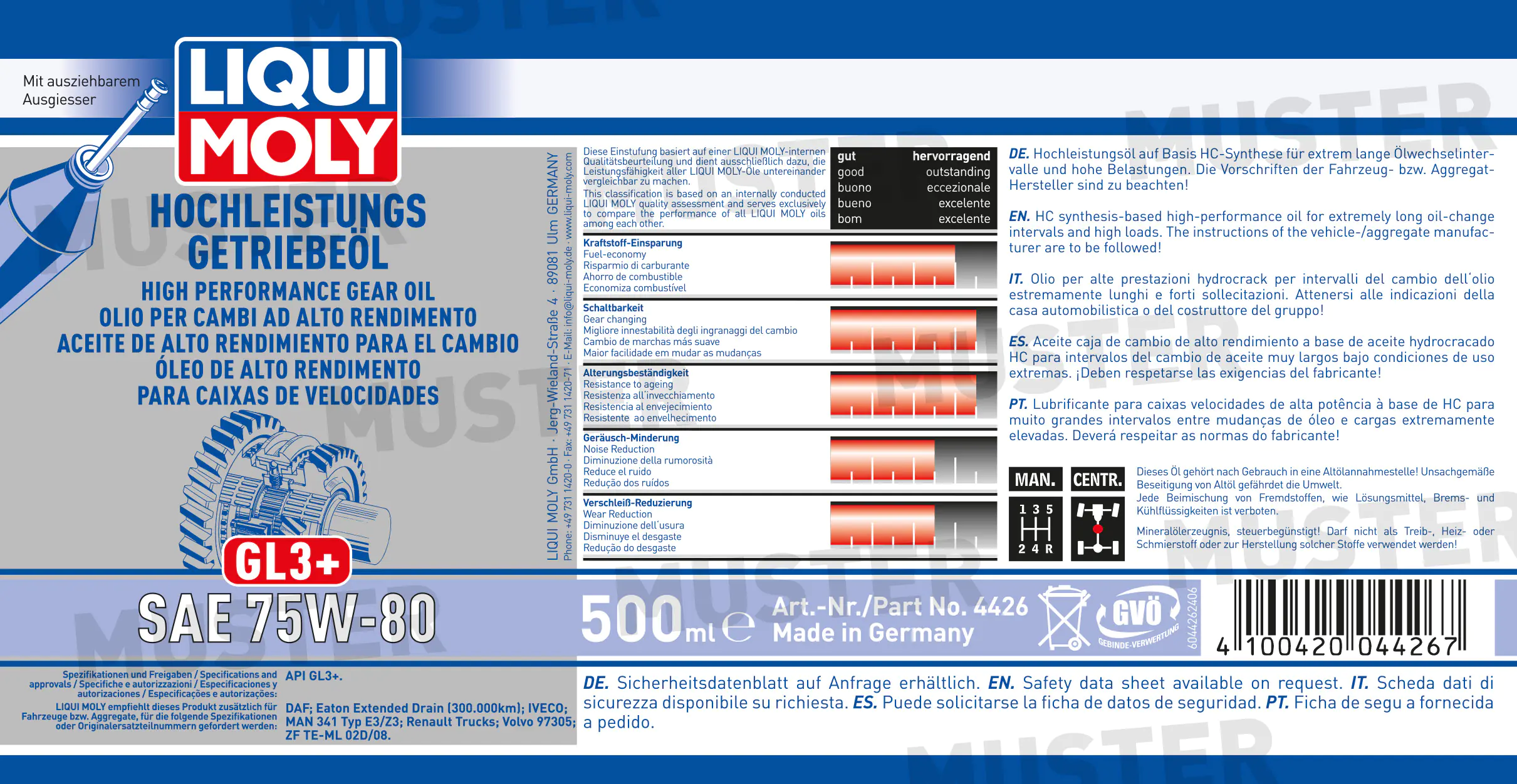 Liqui Moly Hochleistungs-Getriebeöl (GL3+) SAE 75W-80 500 ml