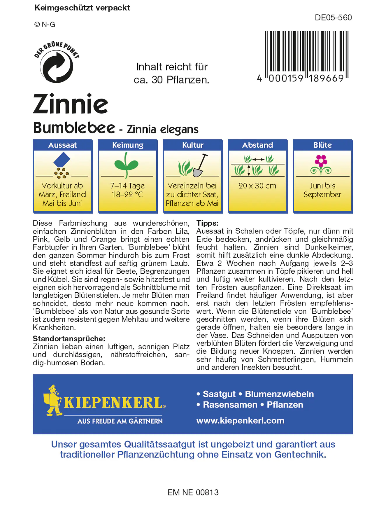 Kiepenkerl Zinnie Bumblebee Inhalt reicht für ca. 30 Pflanzen