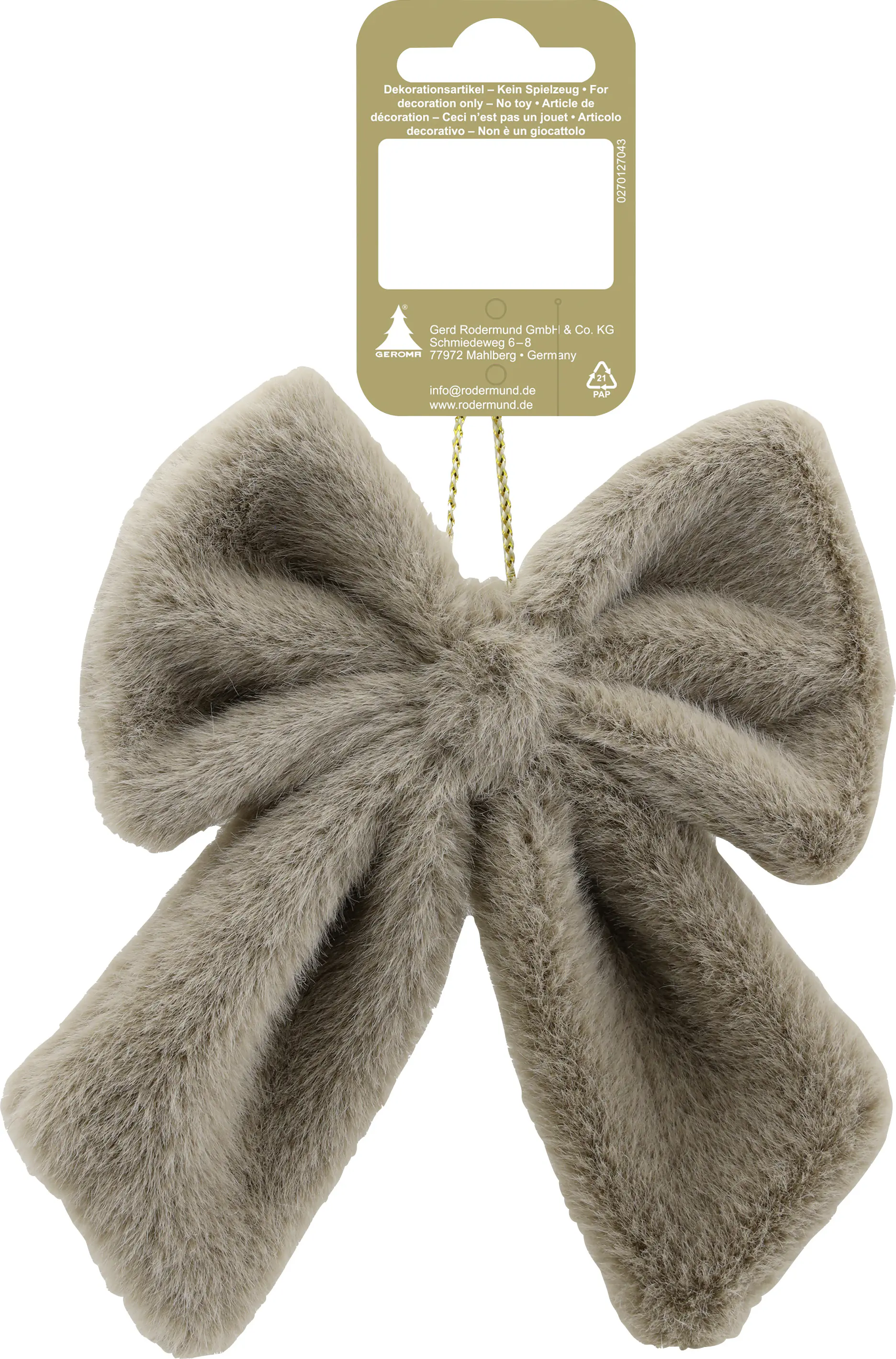 Weihnachtsanhänger Schleife aus Plüsch 15 x 13 cm dunkelbraun