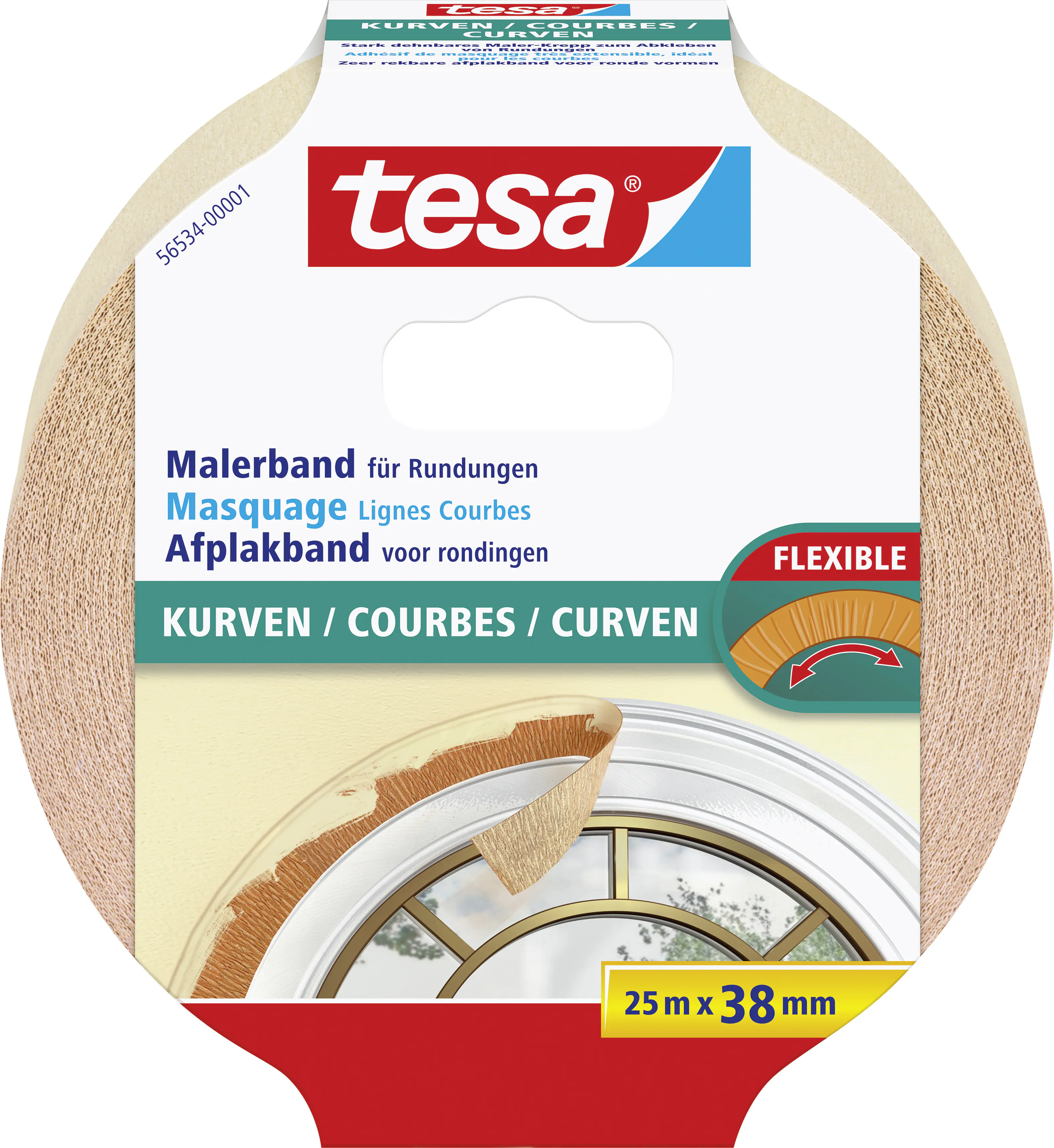 tesa Malerband für Kurven 25 m x 38 mm, beige