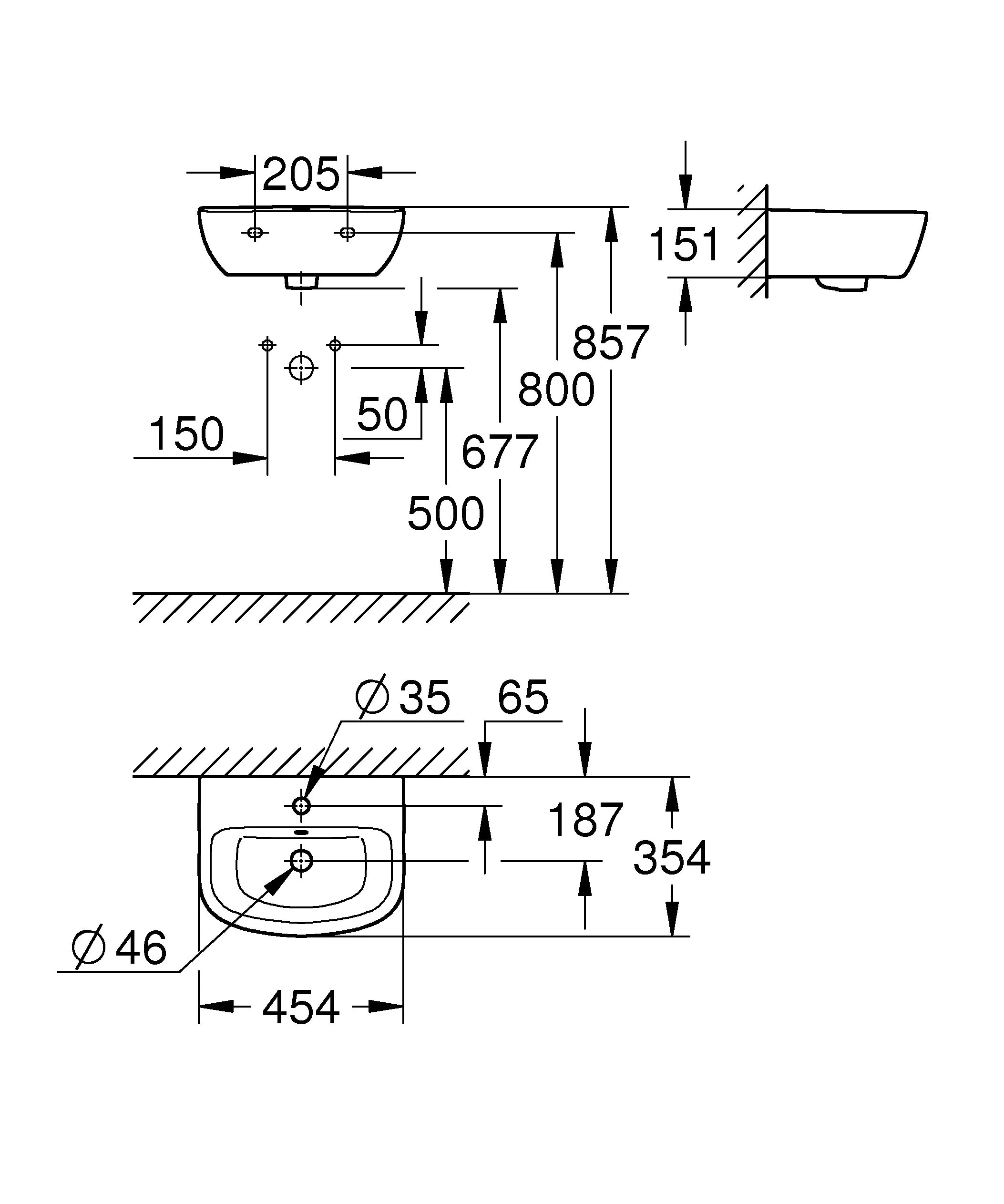 Grohe Keramik Handwaschbecken 45 cm Bau weiß