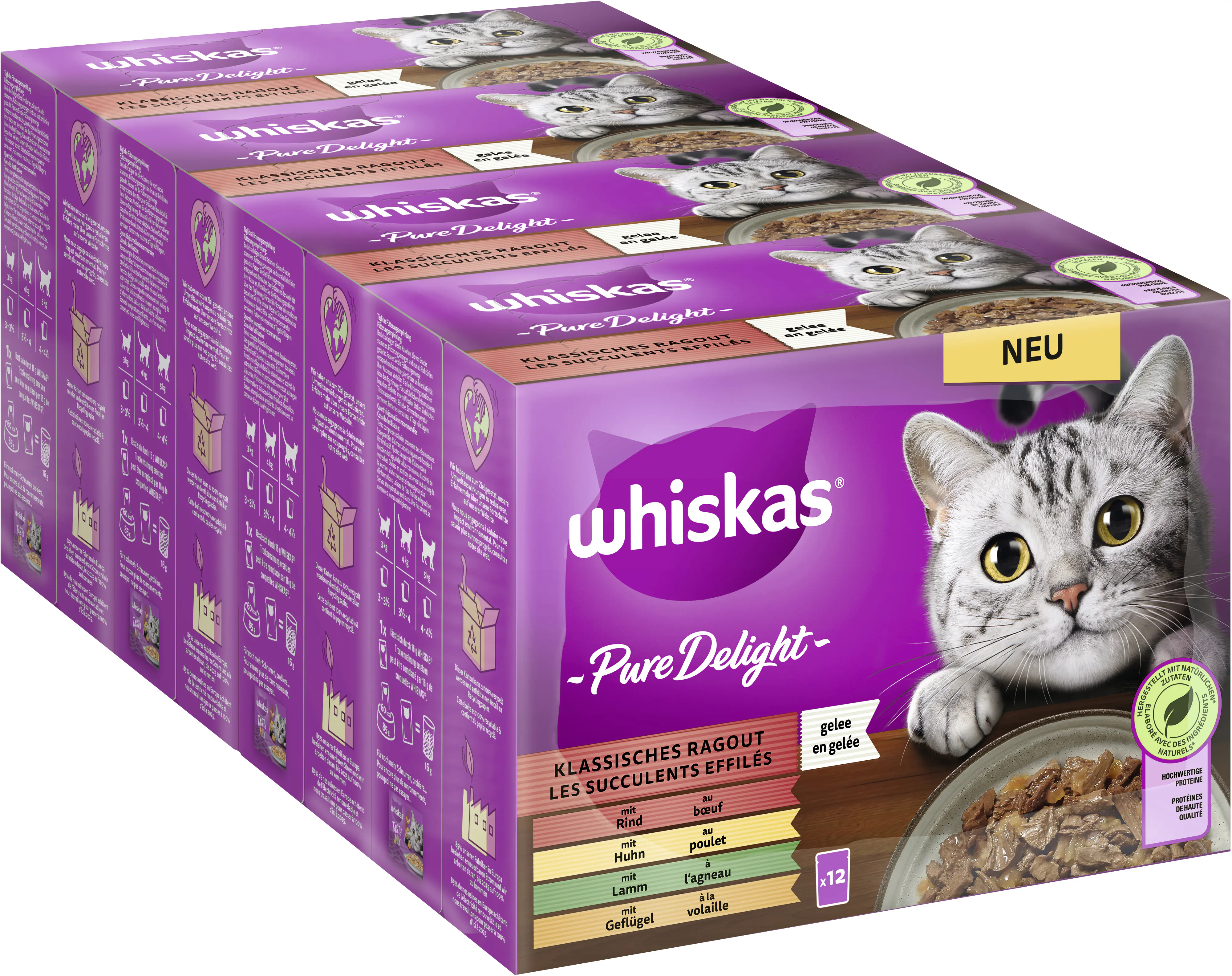 Whiskas Multipack Pure Delight Klassisches Ragout Katzenfutter 12 x 85 g