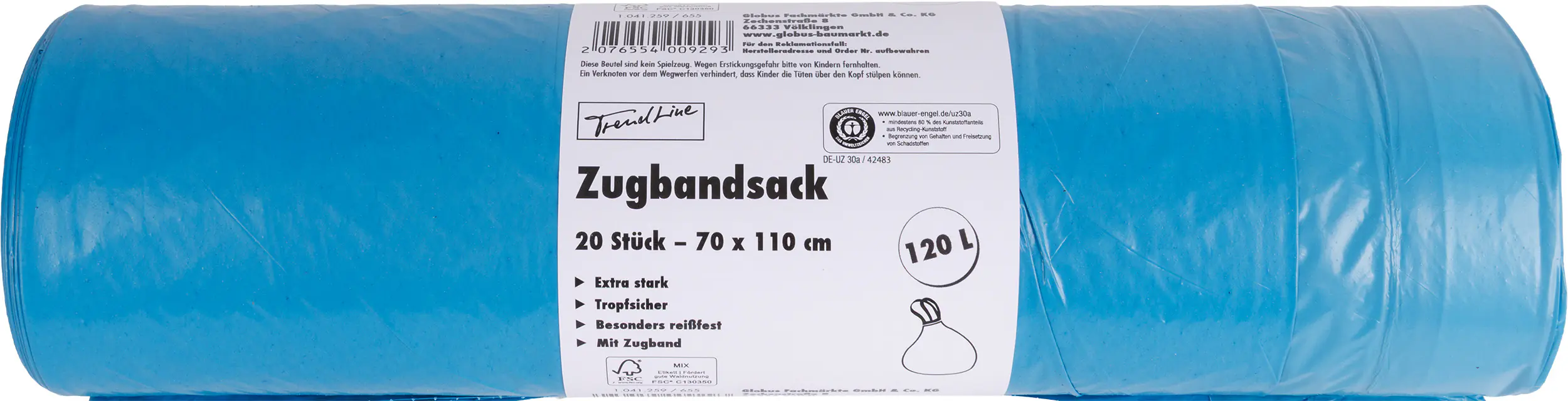Trendline Müllsack120 L, 35 mµ, mit Zugband, blau, 20 Stück
