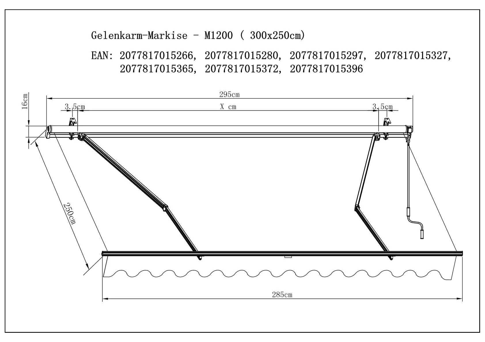 TrendLine Gelenkarm-Markise 3 x 2,5 m anthrazit-weiß