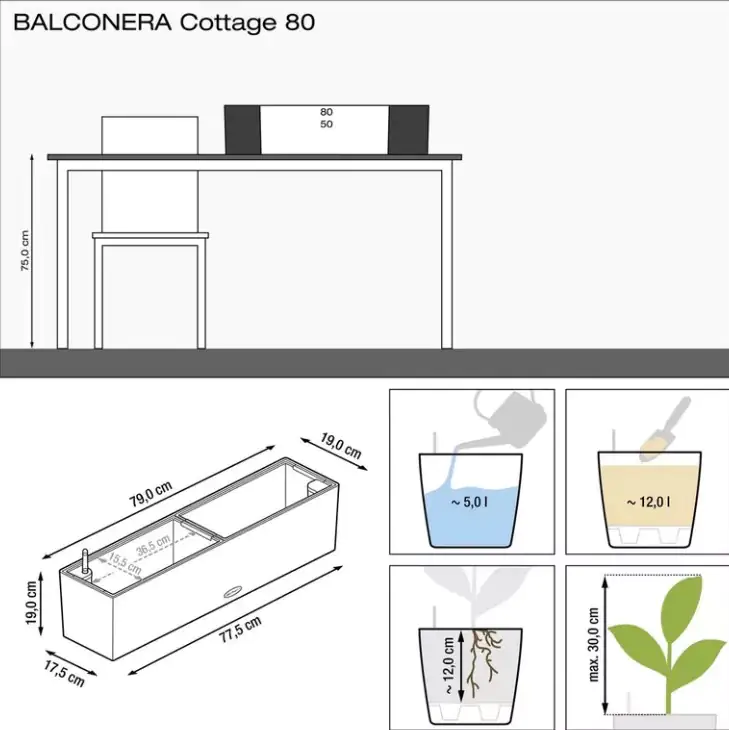 Lechuza Balkonkasten Balconera Cottage 80 lichtgrau Lechuza Balkonkasten Balconera Cottage 80 lichtgrau