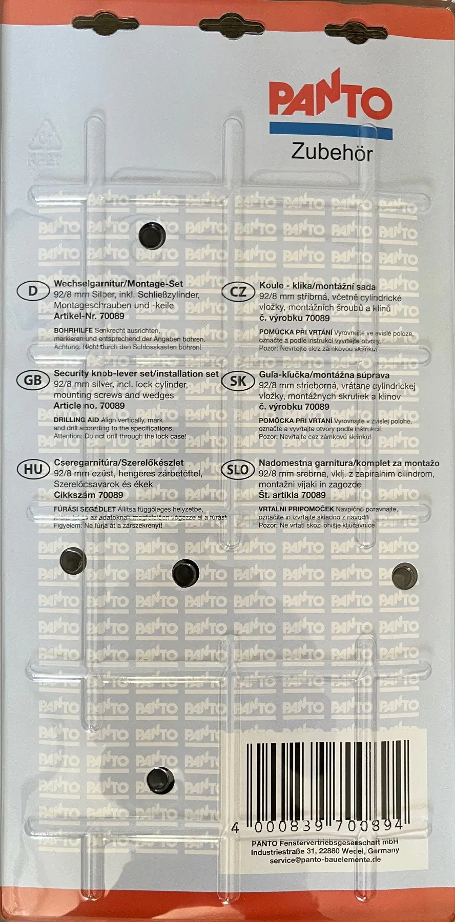 Panto Drückergarnitur 92/8 mm Aluminium inkl. Zylinder und Montageset Panto Drückergarnitur 92/8 mm Aluminium inkl. Zylinder und Montageset