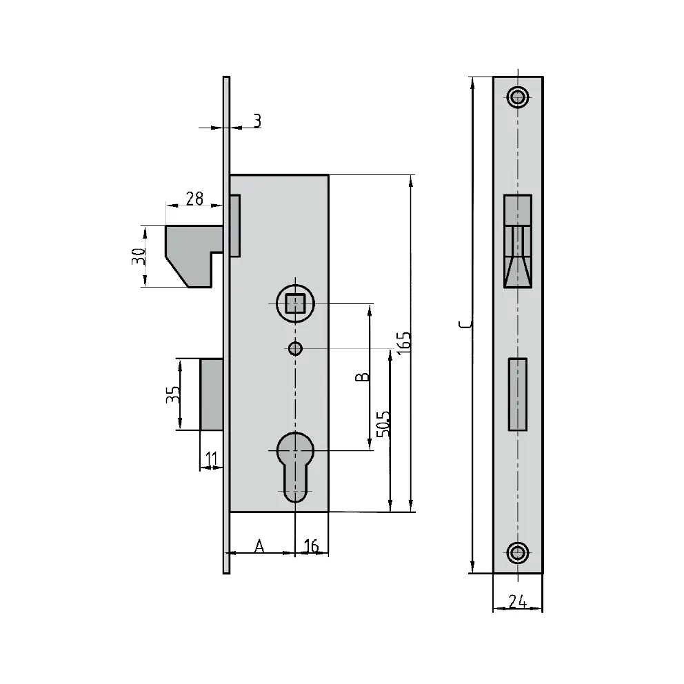 Basi Einsteckschloss ES 988 PZW rechts / links