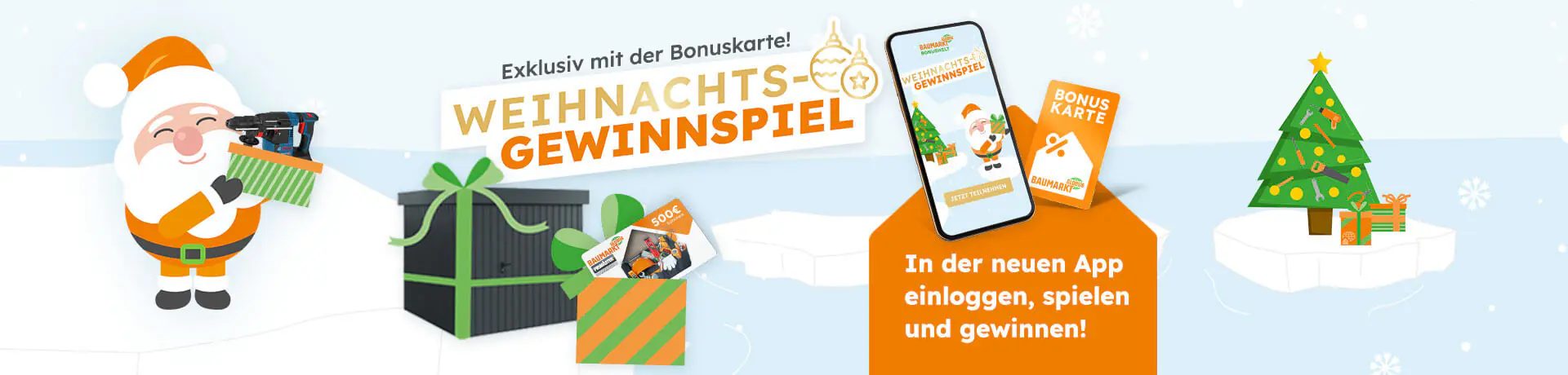 Werbebanner für das Weihanchts-gewinnspiel  in der Globus Baumarkt APP