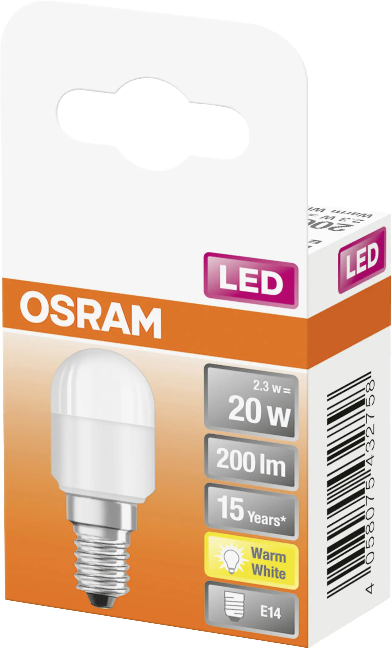 Osram LED Leuchtmittel Star T26 E14 2,3W warmweiß, weiß matt