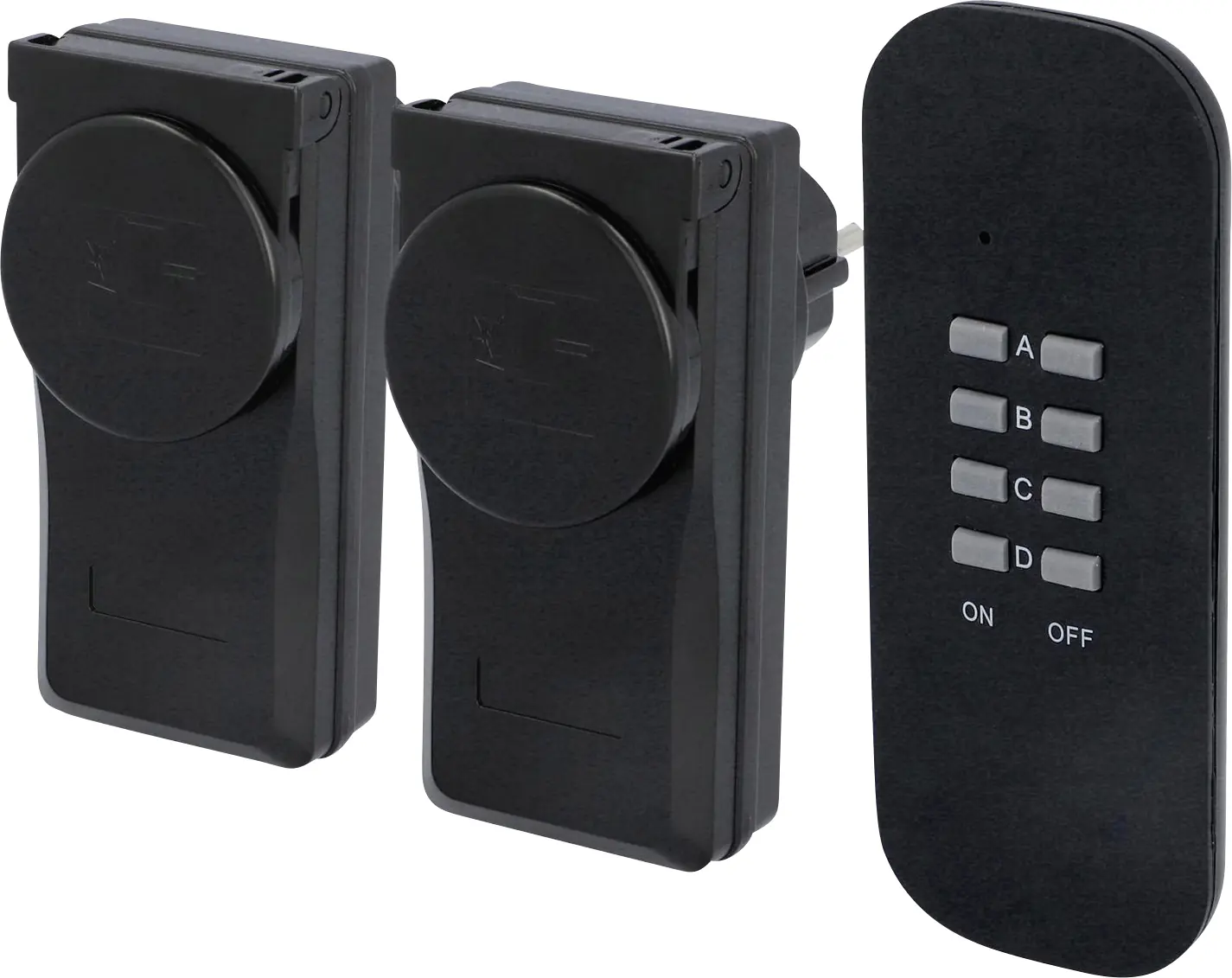 Funkfernschalter-Set Outdoor 2 Steckdosen + 1 Fernbedienung, schwarz