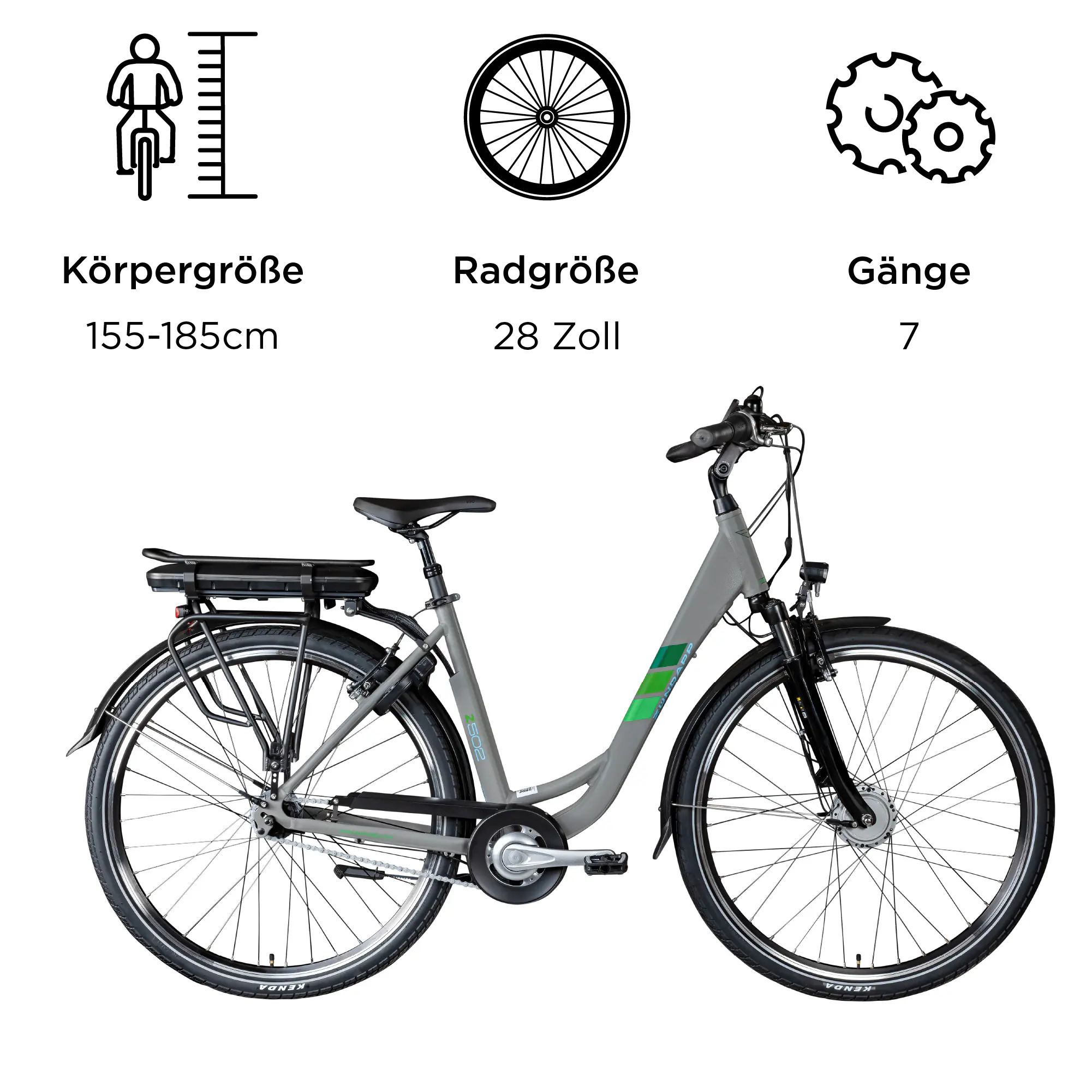 Zündapp E-Bike Z502 City 28 Zoll 7-Gang 522 Wh grau grün Zündapp E-Bike Z502 City 28 Zoll 7-Gang 522 Wh grau grün