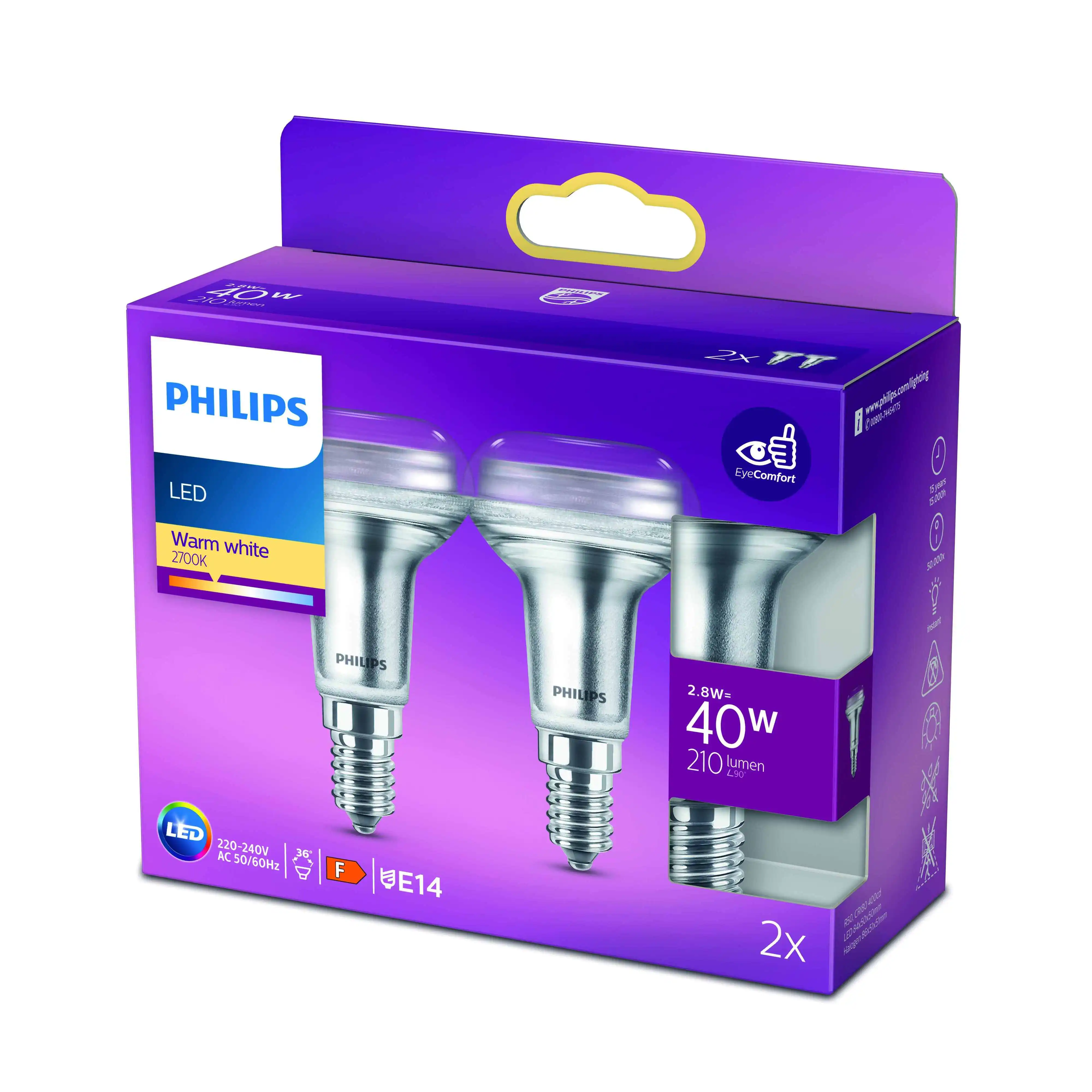 Philips LED-Leuchtmittel Spot R50 E14 2,8W warmweiß