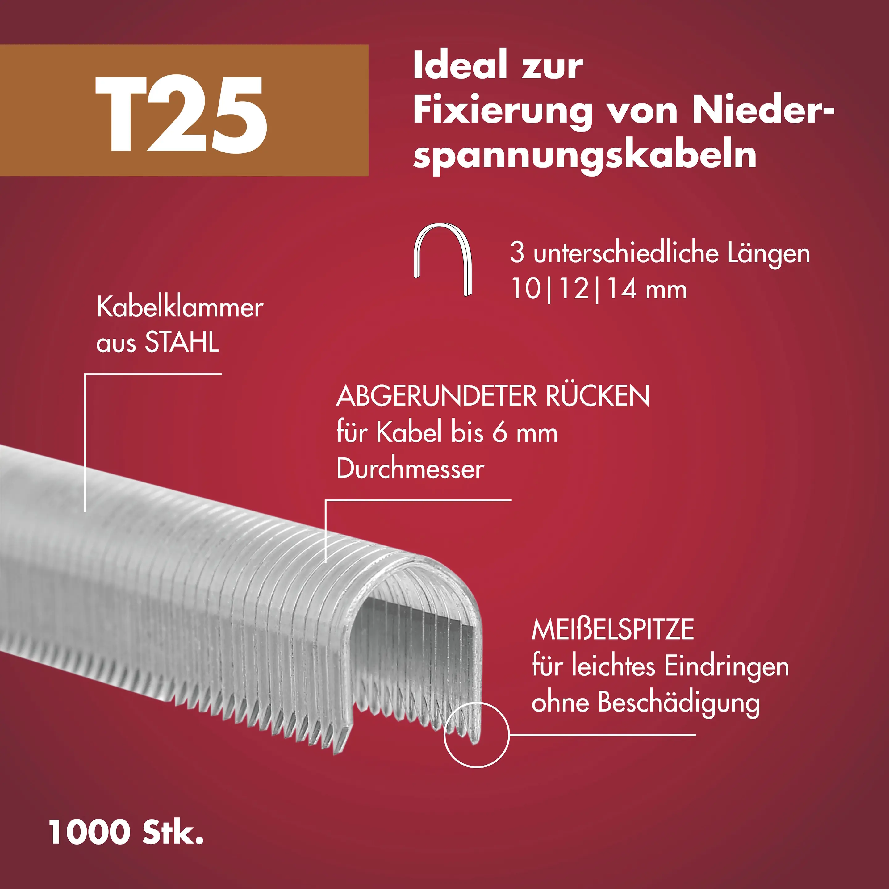 Arrow Kabelklammer T25 14 mm 1000 Stück