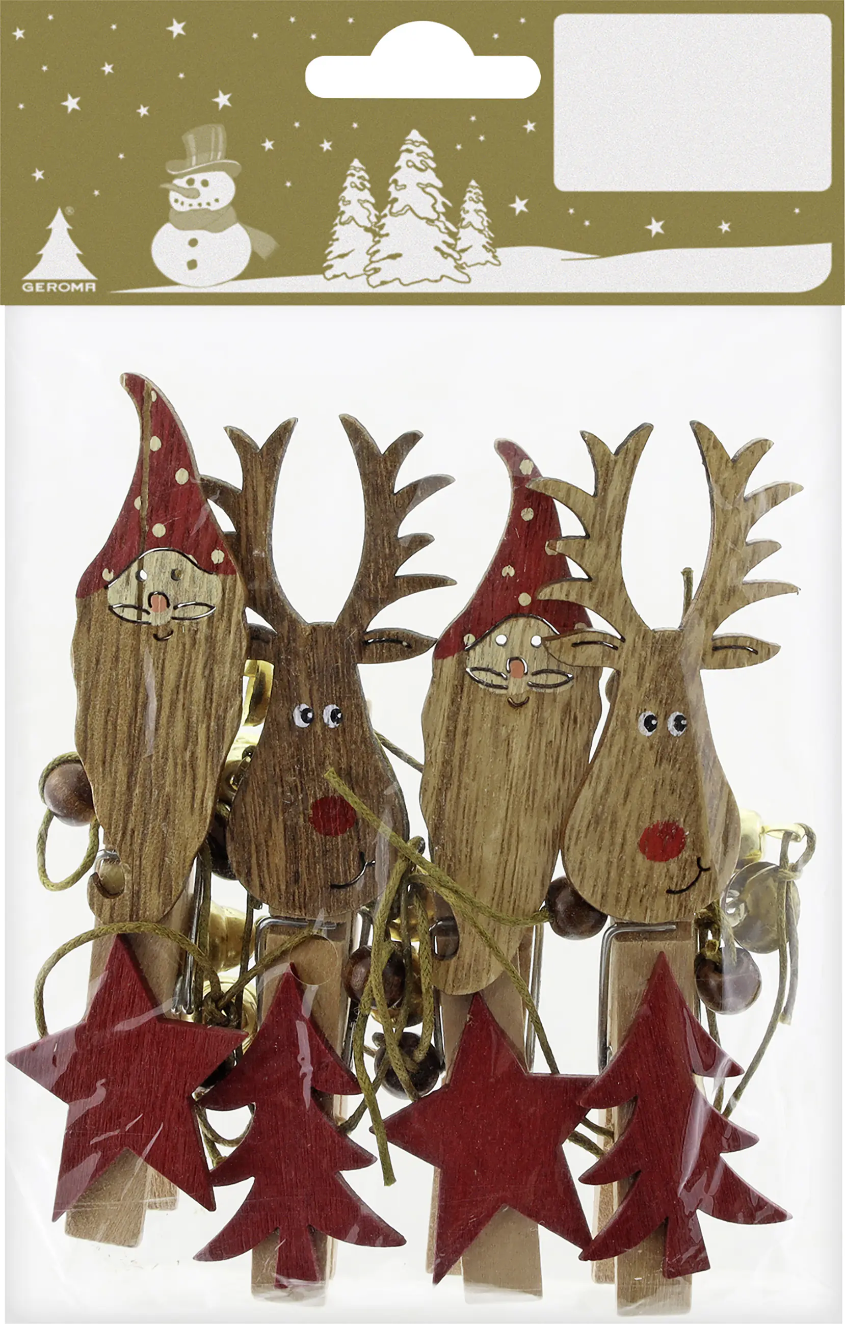 Dekoclips Weihnachten Holz rot-natur 10 cm 4 Stück