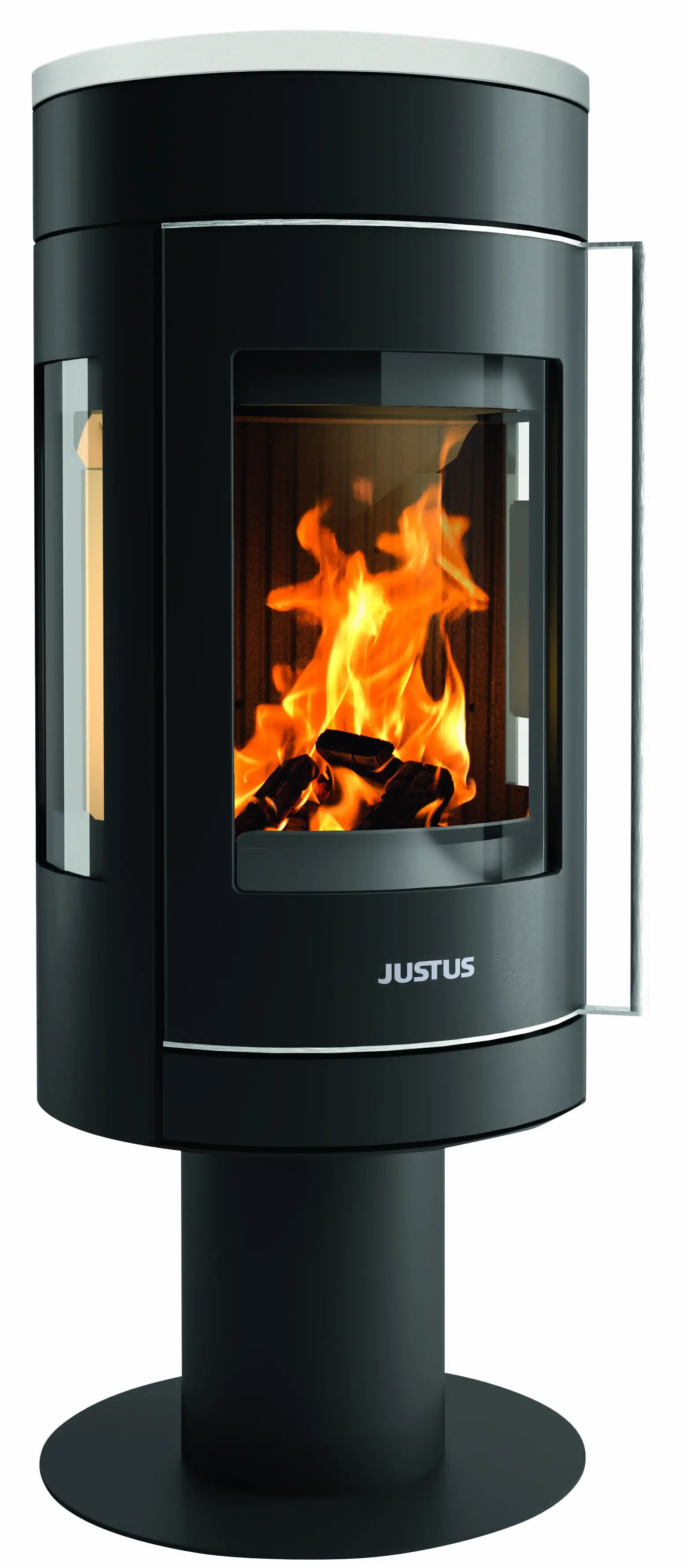 Justus Kaminofen Meva Stahl schwarz mit Abdeckplatte Keramik seidenweiß 5,5 kW