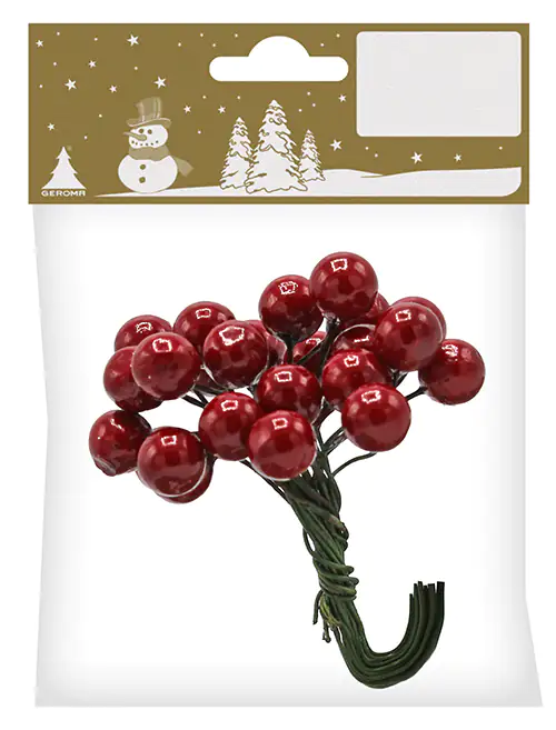 Deko Beeren rot Ø 10 mm an Draht, 24 Stück