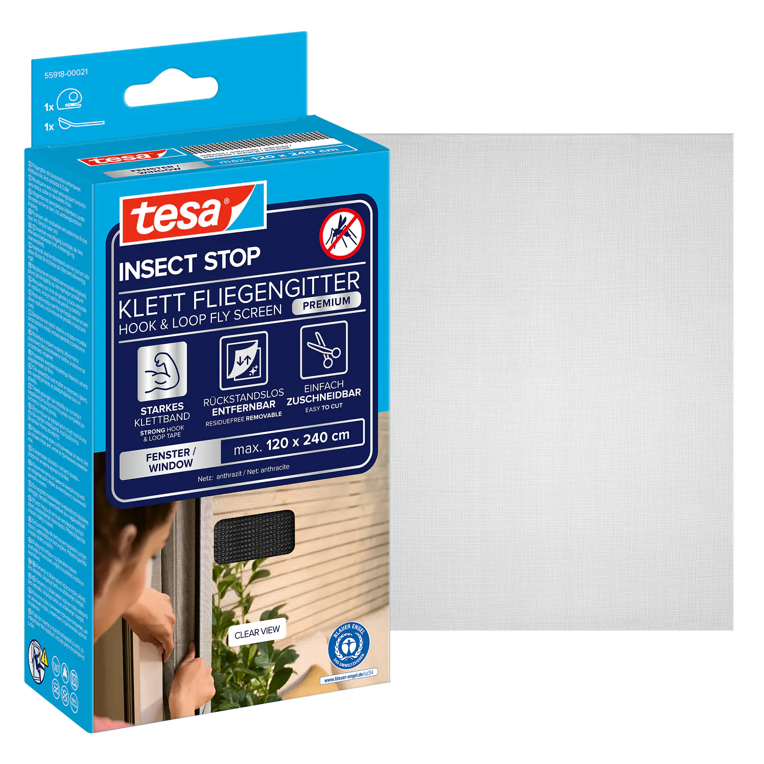 tesa Fliegenschutz-Fenster Comfort 120 x 240 cm anthrazit kürzbar