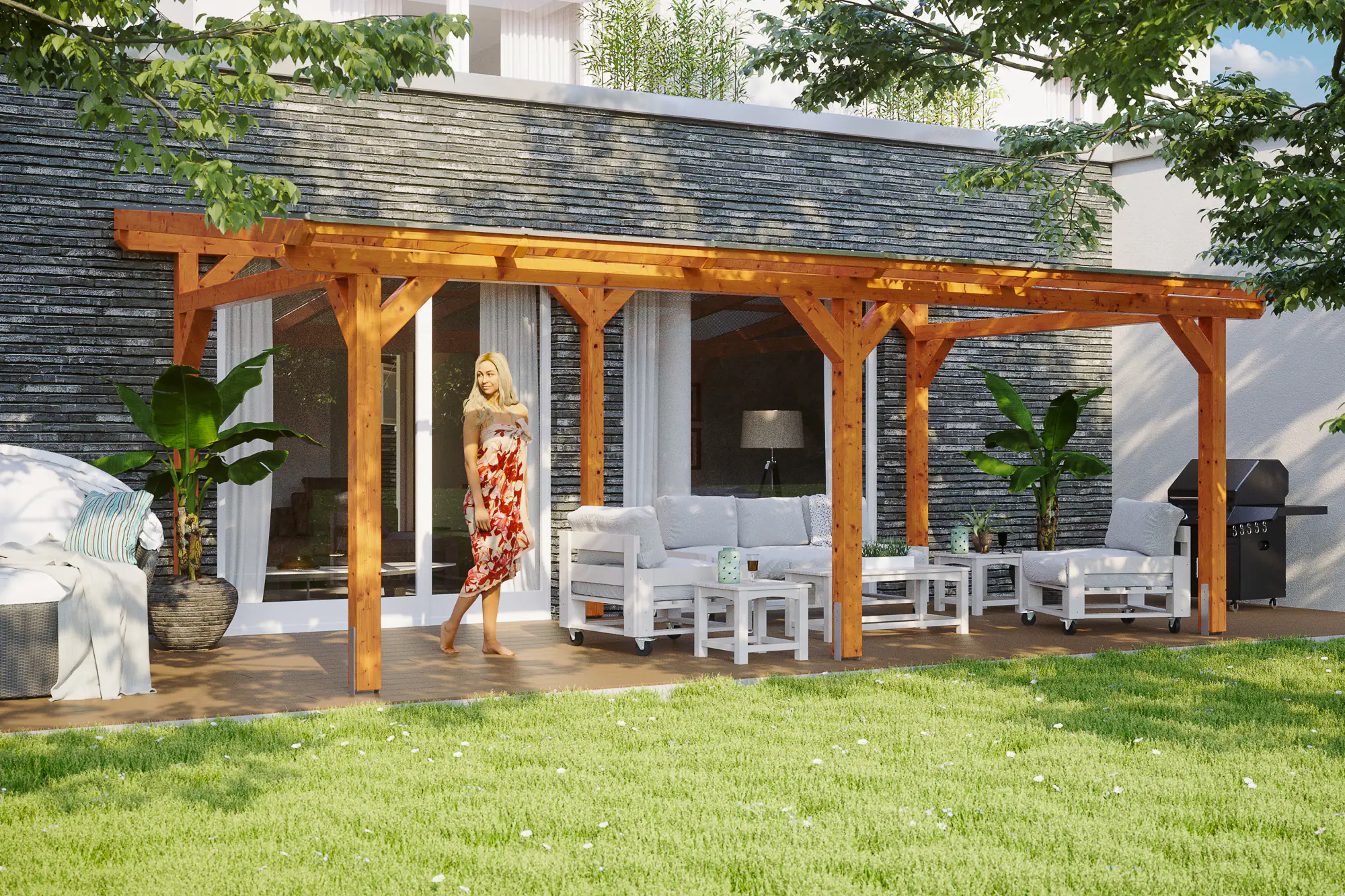 SKAN HOLZ Terrassenüberdachung Siena 648 x 300 cm Leimholz