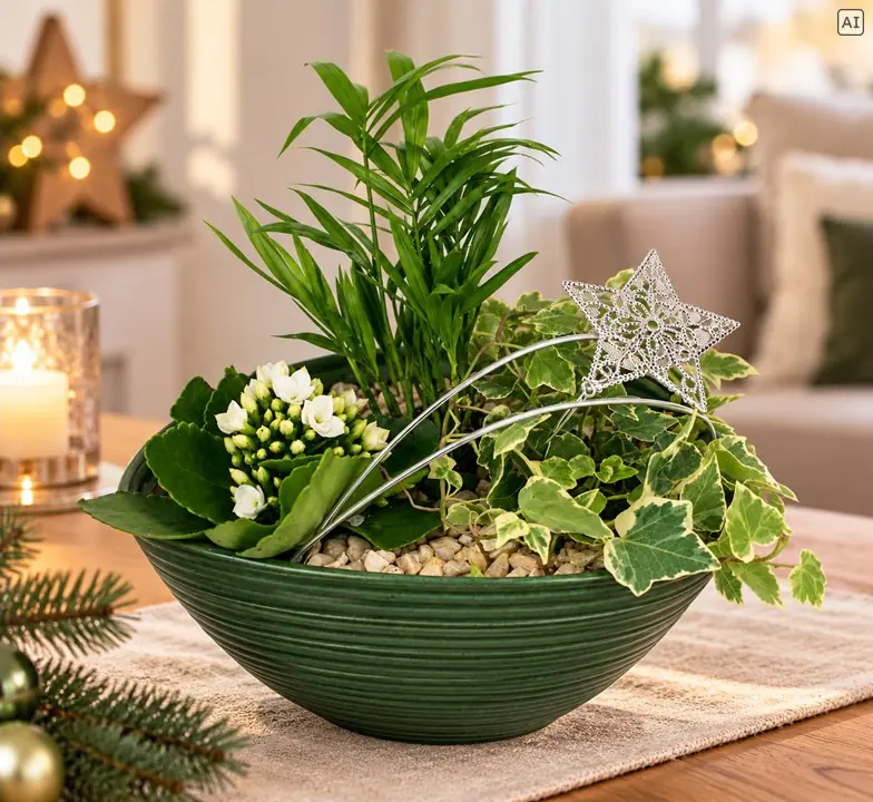 Weihnachtliches Arrangement Schale oval groß bepflanzt